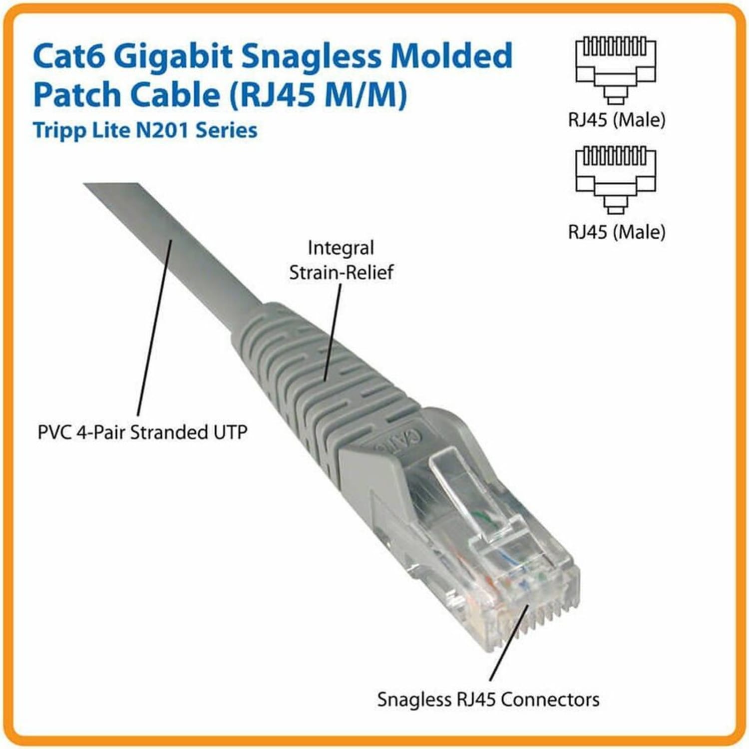 Tripp Lite Cat6 Gigabit Snagless Molded Patch Cable, 25ft, Black - Image 3