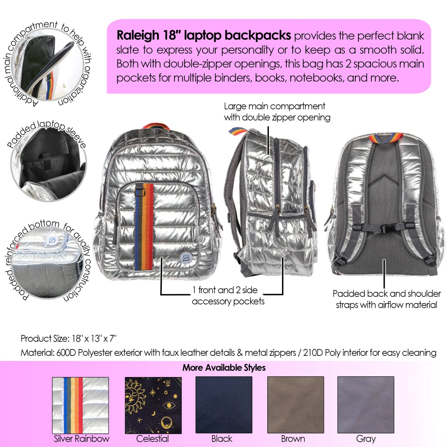 SYDNEY PAIGE X BAZIC Products RALEIGH Backpack, 18in, Celestial - Image 3