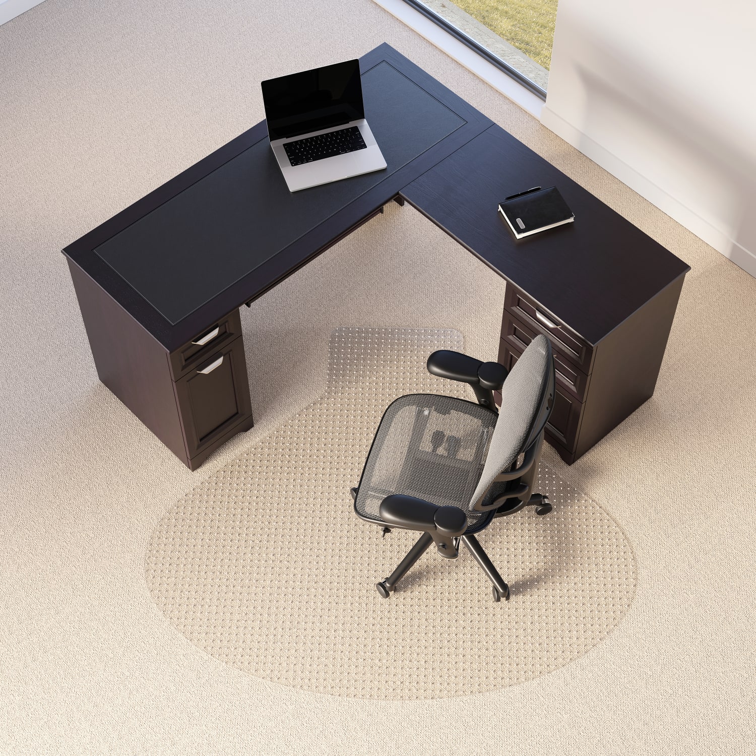 Realspace Low Pile Chair Mat For L-Shaped Workstations, 66in x 60in, Clear - Image 3
