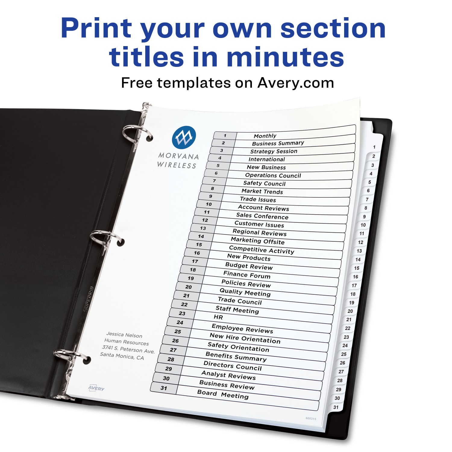Avery Ready Index 1-31 Tab With Customizable Table Of Contents Dividers, Letter Size, 31 Tab, White, 1 Set - Image 3