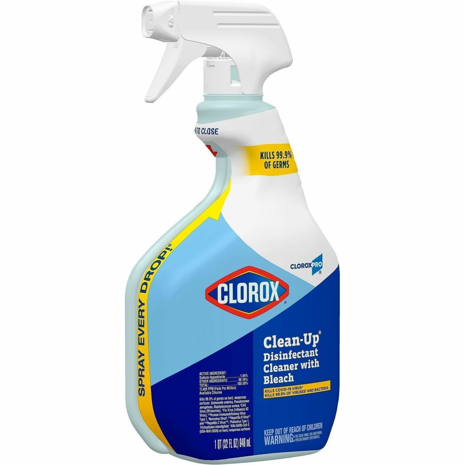 CloroxPro Clean-Up Disinfectant Cleaner with Bleach - Ready-To-Use - 32 fl oz (1 quart) - Antibacterial, Disinfectant - Clear - 432 / Pallet - Image 3