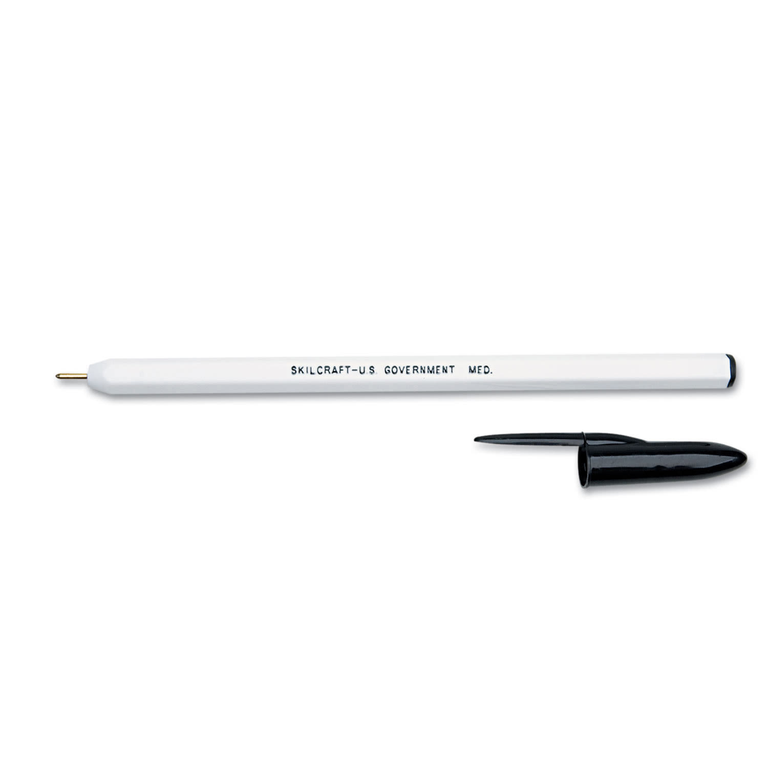 SKILCRAFT Ballpoint Pens, Medium Point, White Barrel, Black Ink, Pack Of 12 - Image 3