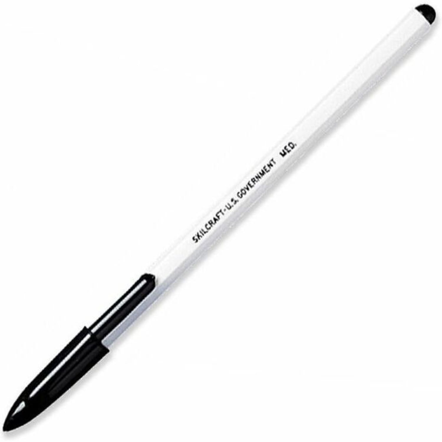 SKILCRAFT Ballpoint Pens, Medium Point, White Barrel, Black Ink, Pack Of 12 - Image 4