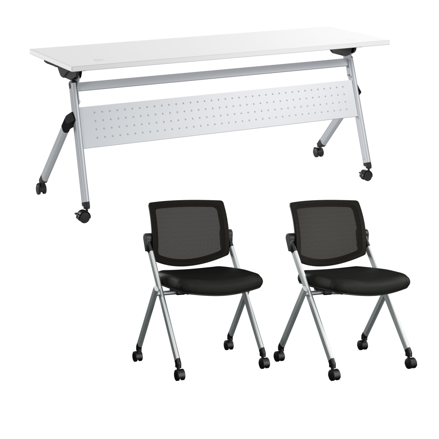 Bush Business Furniture Envision 72inW Folding Training Table with 2 Folding Chairs, White/Cool Gray Metallic, Standard Delivery - Image 3