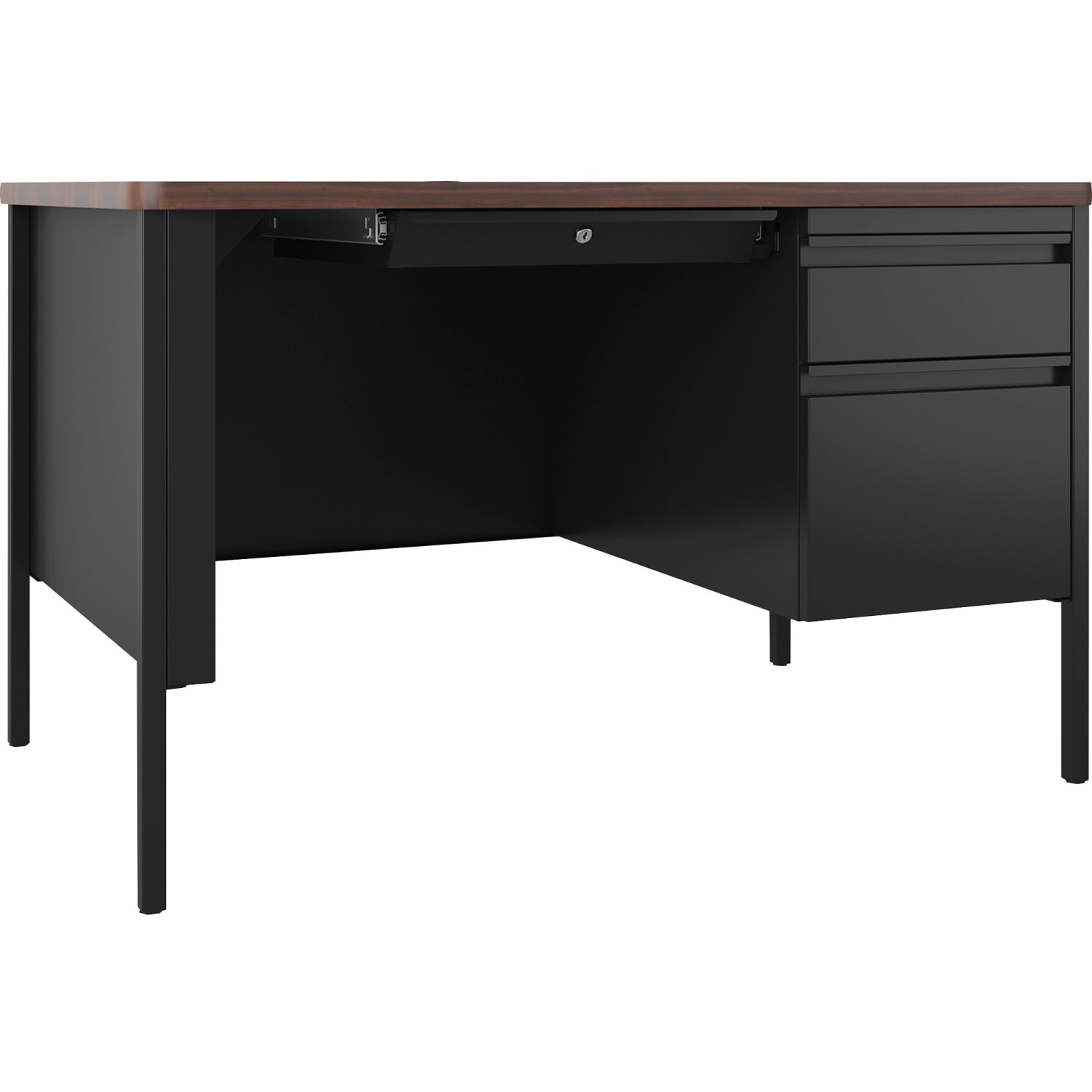 Lorell Fortress 48inW Steel Right-Pedestal Teachers Computer Desk, Black/Walnut - Image 3