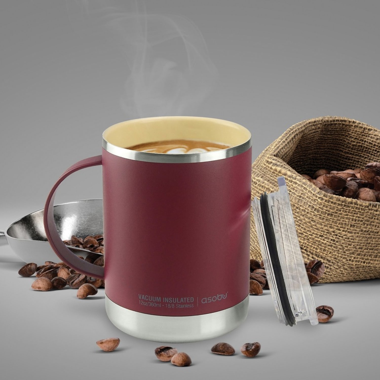 asobu Fabulous Mug - 13 fl oz - Splash Proof Closure - Red - Stainless Steel, Ceramic - Coffee, Tea, Beverage, Hot Drink - Image 6