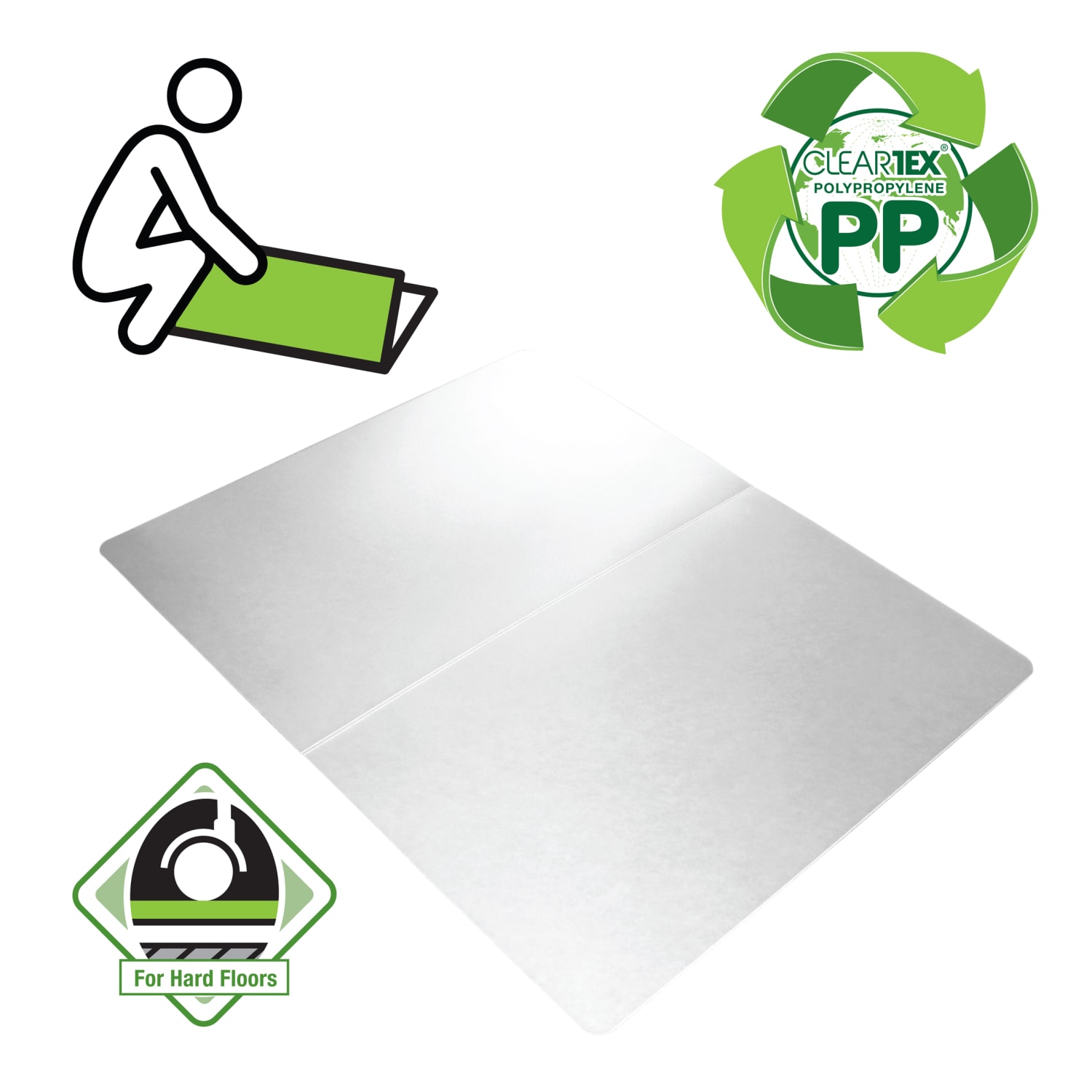 Floortex Cleartex Polypropylene Rectangular Anti-Slip Foldable Chair Mat For Hard Floors, 46in x 57in, White - Image 4