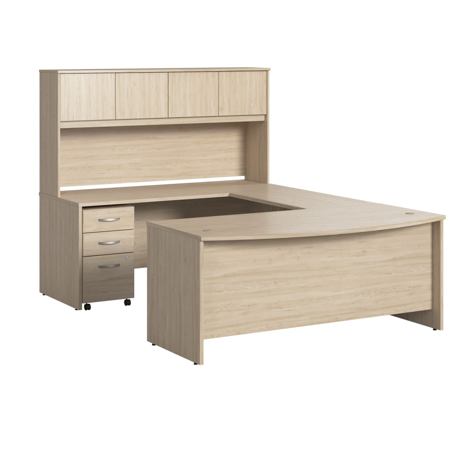 Bush Business Furniture Studio C 72inW U-Shaped Desk With Hutch And Mobile File Cabinet, Natural Elm, Standard Delivery