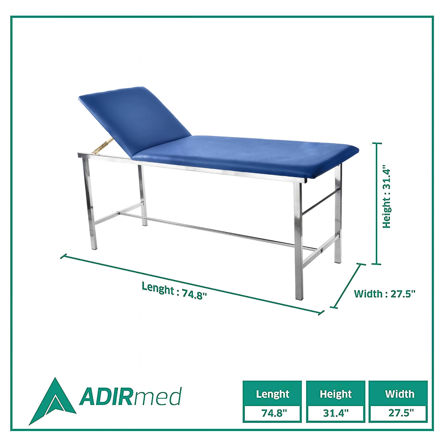 Alpine AdirMed Steel Exam Table, 31-7/16inH x 27-1/2inW x 74-13/16inD, Blue - Image 4