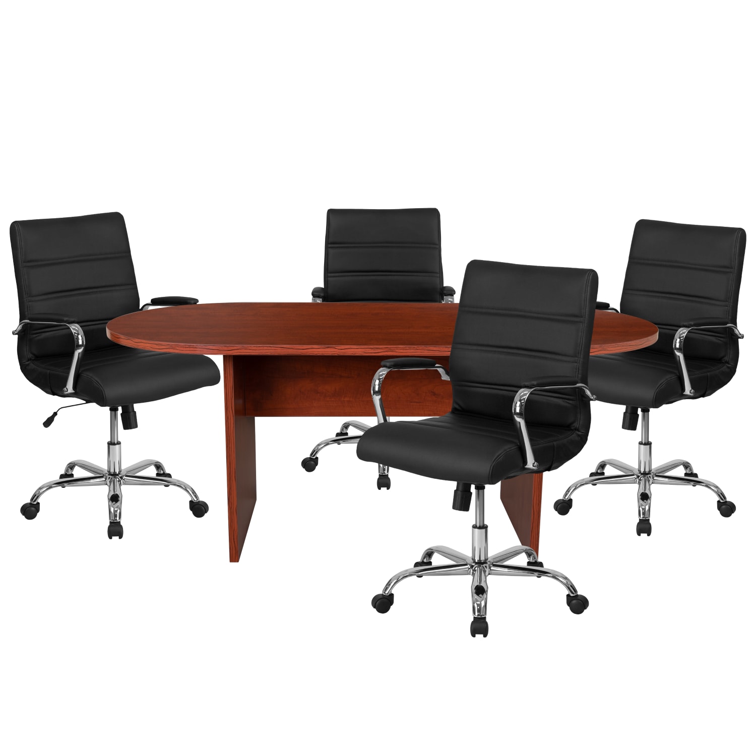 Flash Furniture Oval Conference Table Set with 4 Executive Chairs, Cherry - Image 3