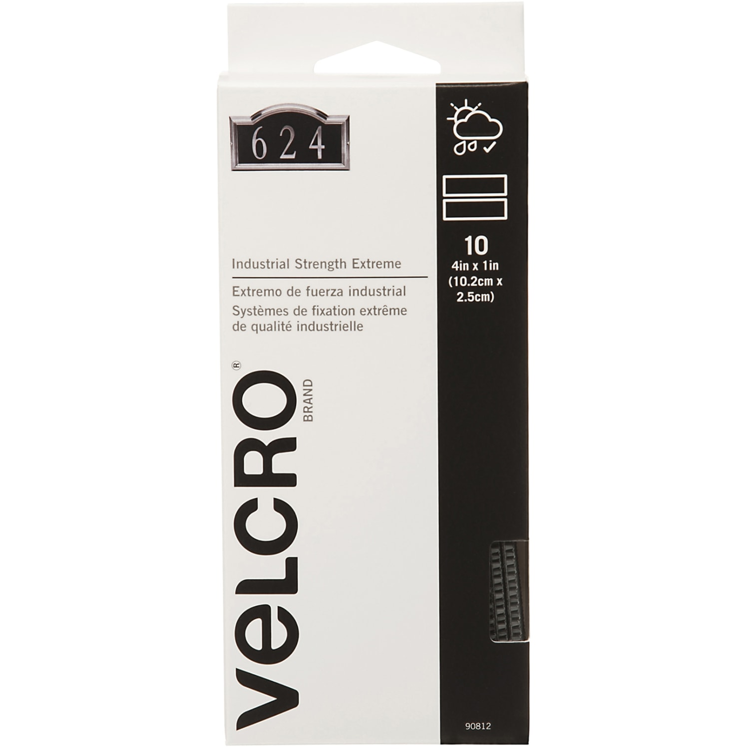 VELCRO Brand Extreme Self Stick Fastener Strips, 1in x 4in, Gray, Box Of 10 Strips