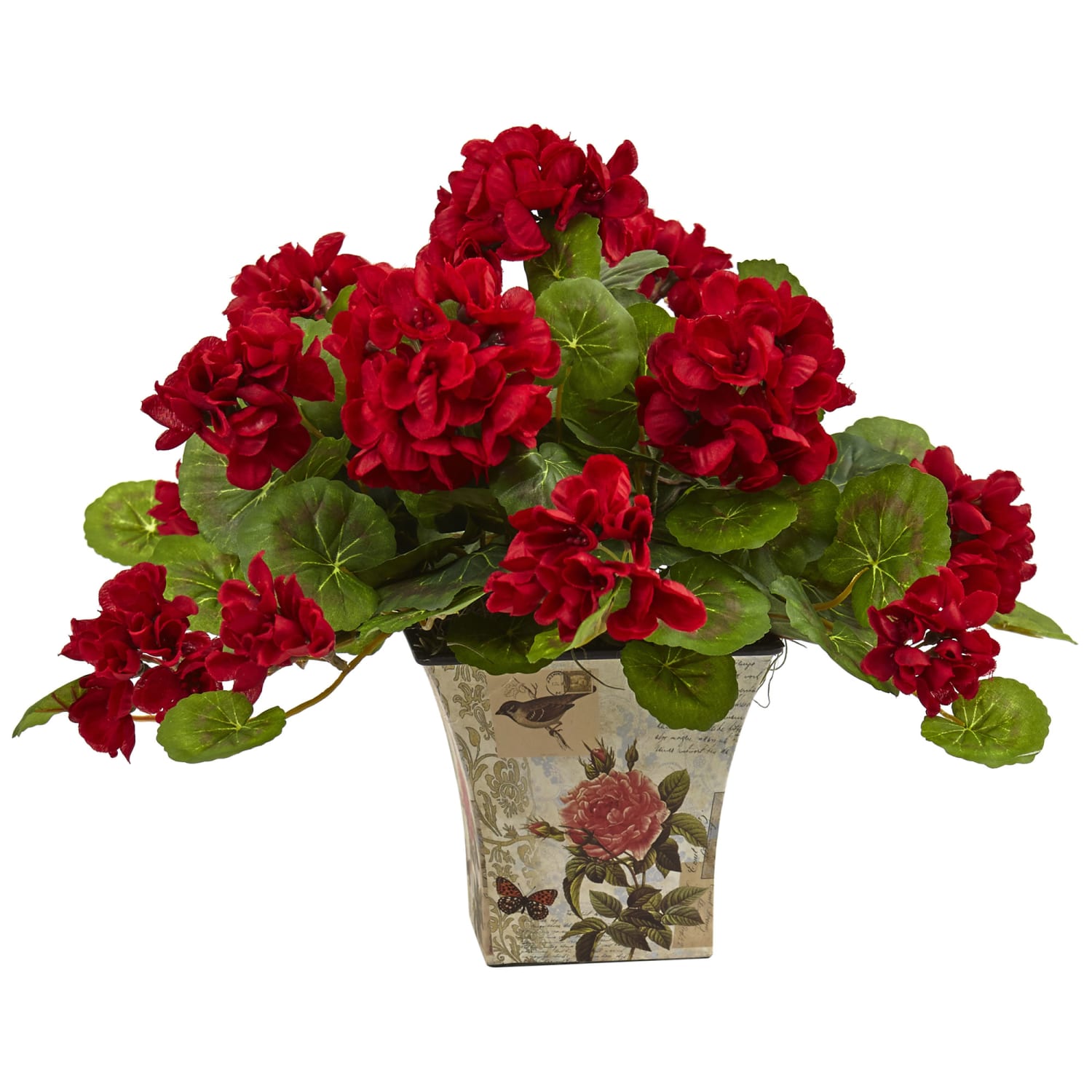 Nearly Natural 11inH Silk Geranium Flowering Plants With Floral Planters, 11inH x 13inW x 11inD, Set Of 2 Plants - Image 3