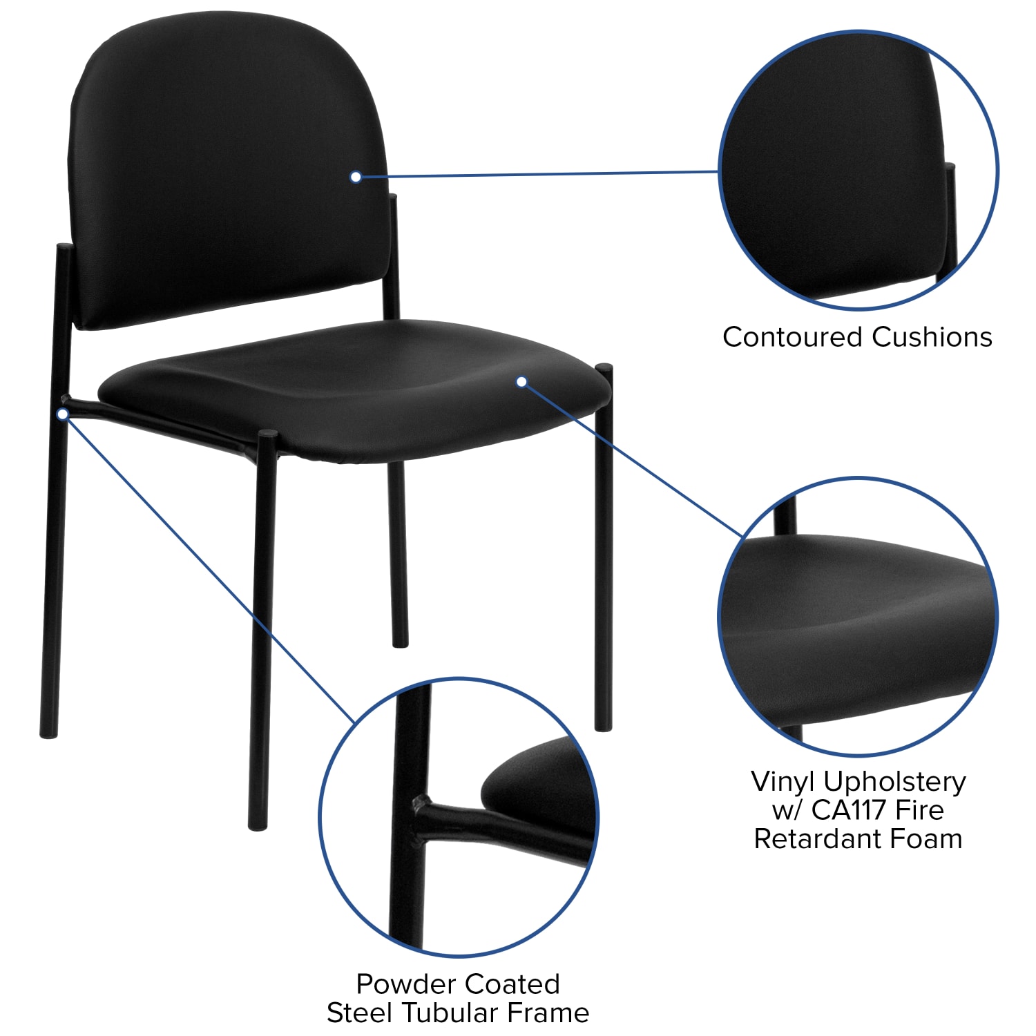 Flash Furniture Vinyl Comfortable Stackable Steel Side Chair Black PopularChairscom