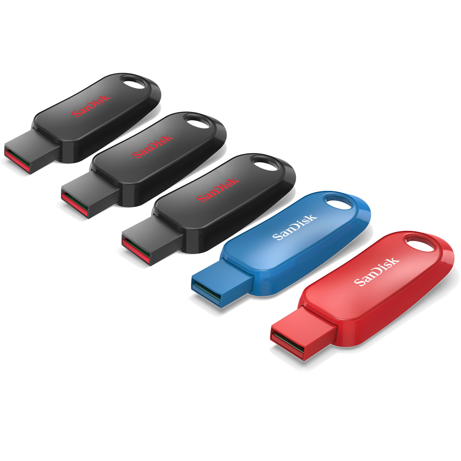SanDisk Cruzer Snap USB 2.0 Flash Drives, Pack of 5, 32GB, Black, Red, Blue - Image 4