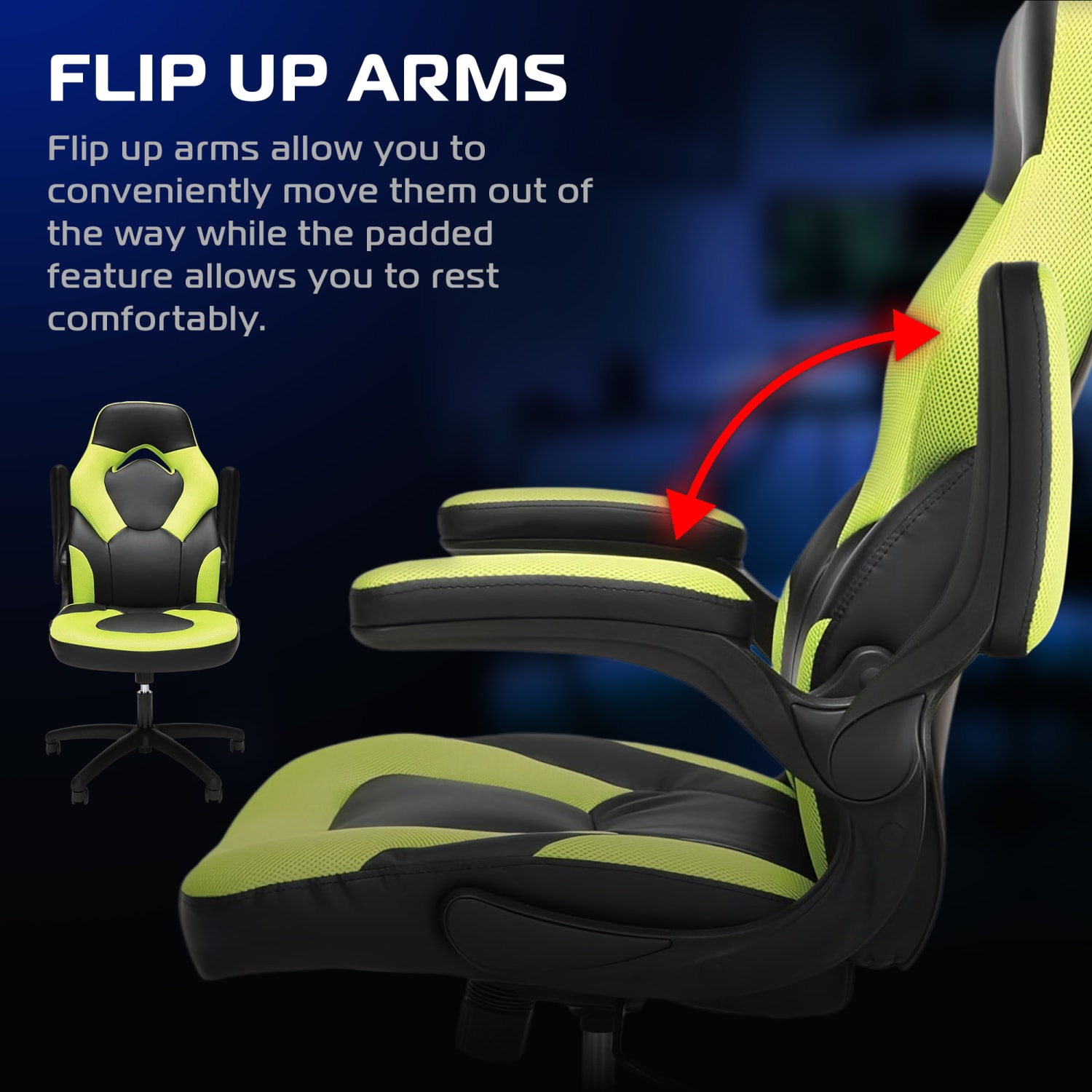 RESPAWN 3085 Gaming Chair, With Integrated Headrest, Green, RSP3085GRN - Image 4