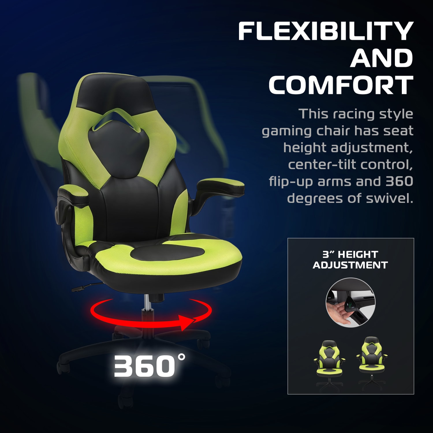 RESPAWN 3085 Gaming Chair, With Integrated Headrest, Green, RSP3085GRN - Image 5