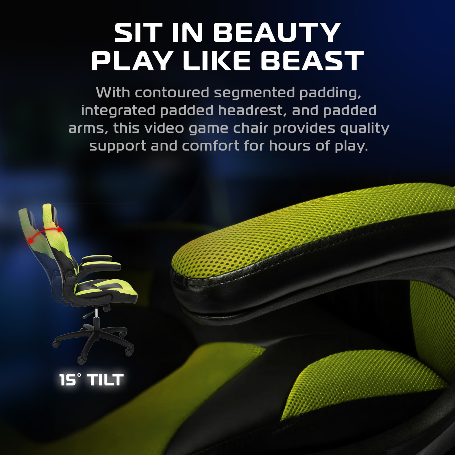 RESPAWN 3085 Gaming Chair, With Integrated Headrest, Green, RSP3085GRN - Image 6
