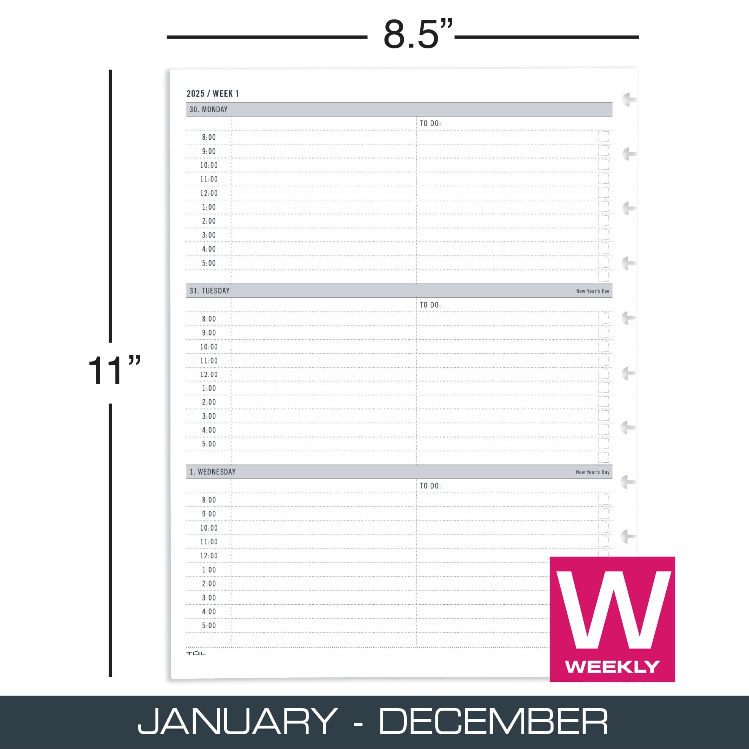 2025 TUL Discbound Weekly Planner Refill Pages, Letter Size, January To December, TULLTFLRTIMERY25 - Image 3