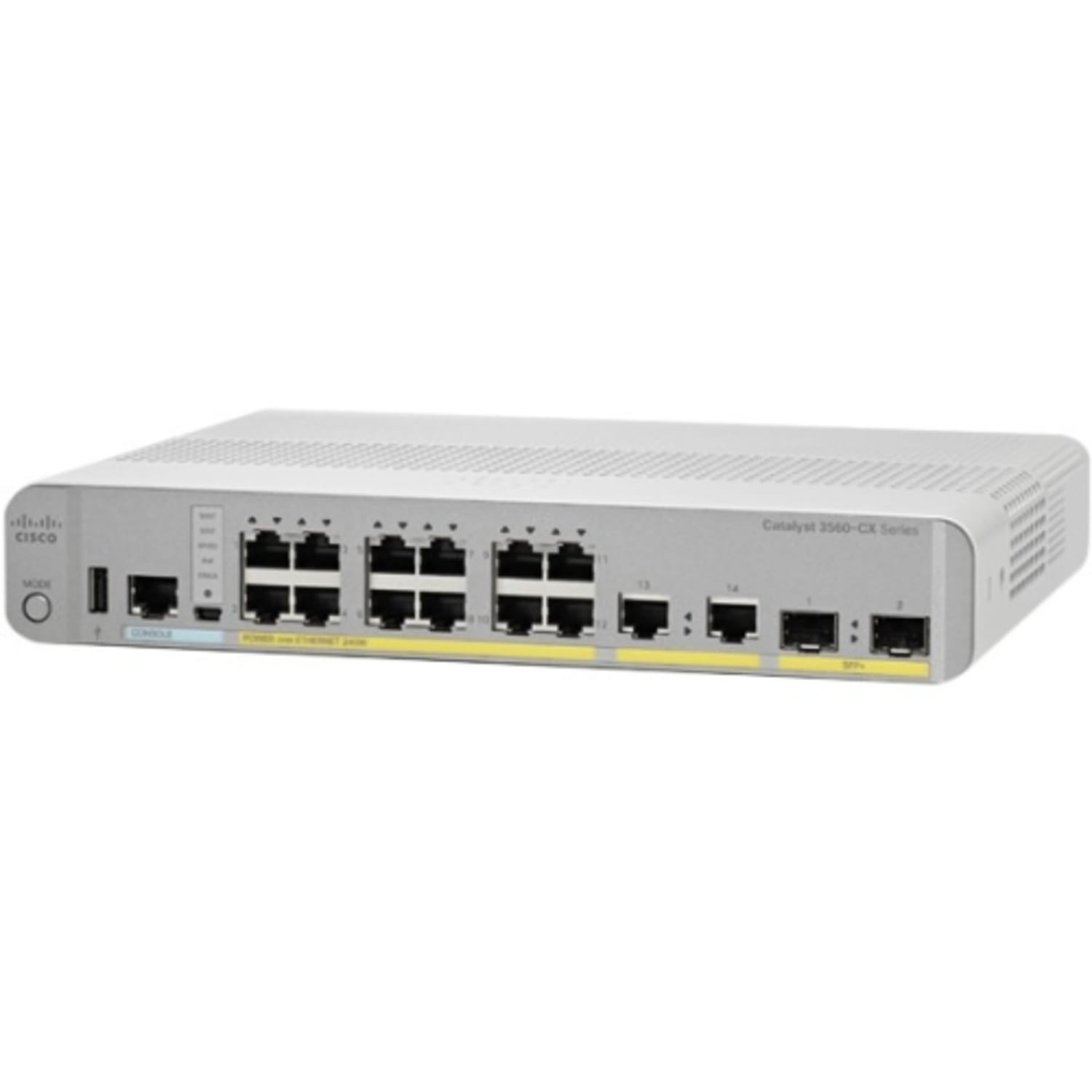 Cisco 3560CX-12PC-S Layer 3 Switch - 12 Ports - Manageable - 10/100/1000Base-T, 1000Base-X - 3 Layer Supported - 2 SFP Slots - PoE Ports - Desktop, Rack-mountable, Rail-mountable - Lifetime Limited Warranty - Image 3