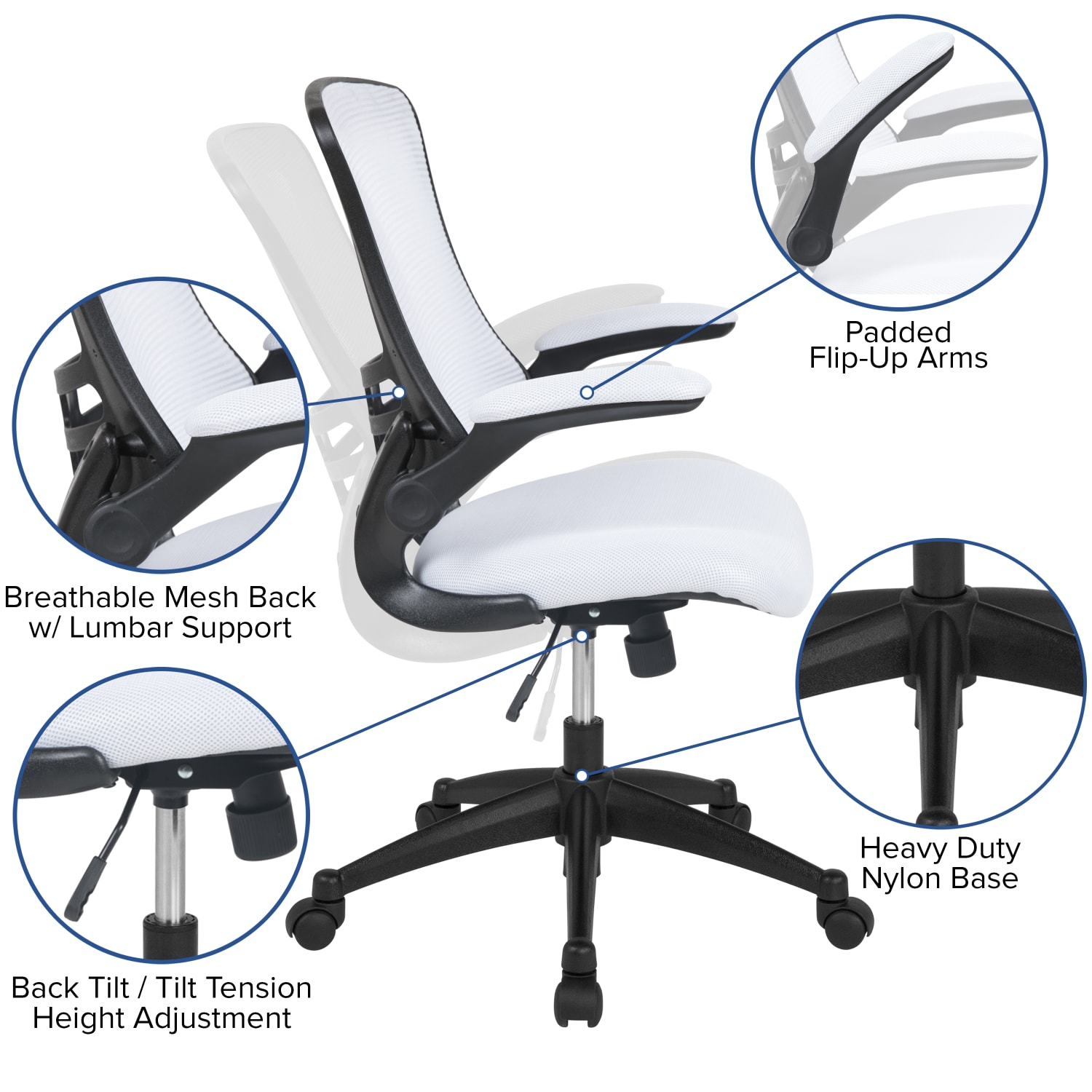 Flash Furniture Mesh MidBack Swivel Task Chair With FlipUp Arms WhiteBlack PopularChairscom Flash Furniture Mesh Mid Back Swivel Task Chair With Flip Up Arms WhiteBlack PopularChairscom