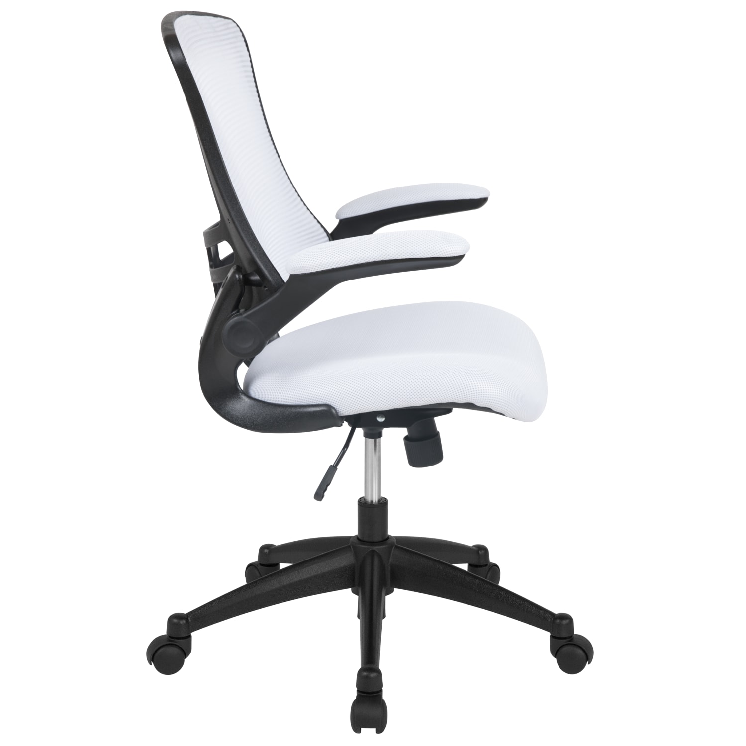 Flash Furniture Mesh MidBack Swivel Task Chair With FlipUp Arms WhiteBlack PopularChairscom Flash Furniture Mesh Mid Back Swivel Task Chair With Flip Up Arms WhiteBlack PopularChairscom