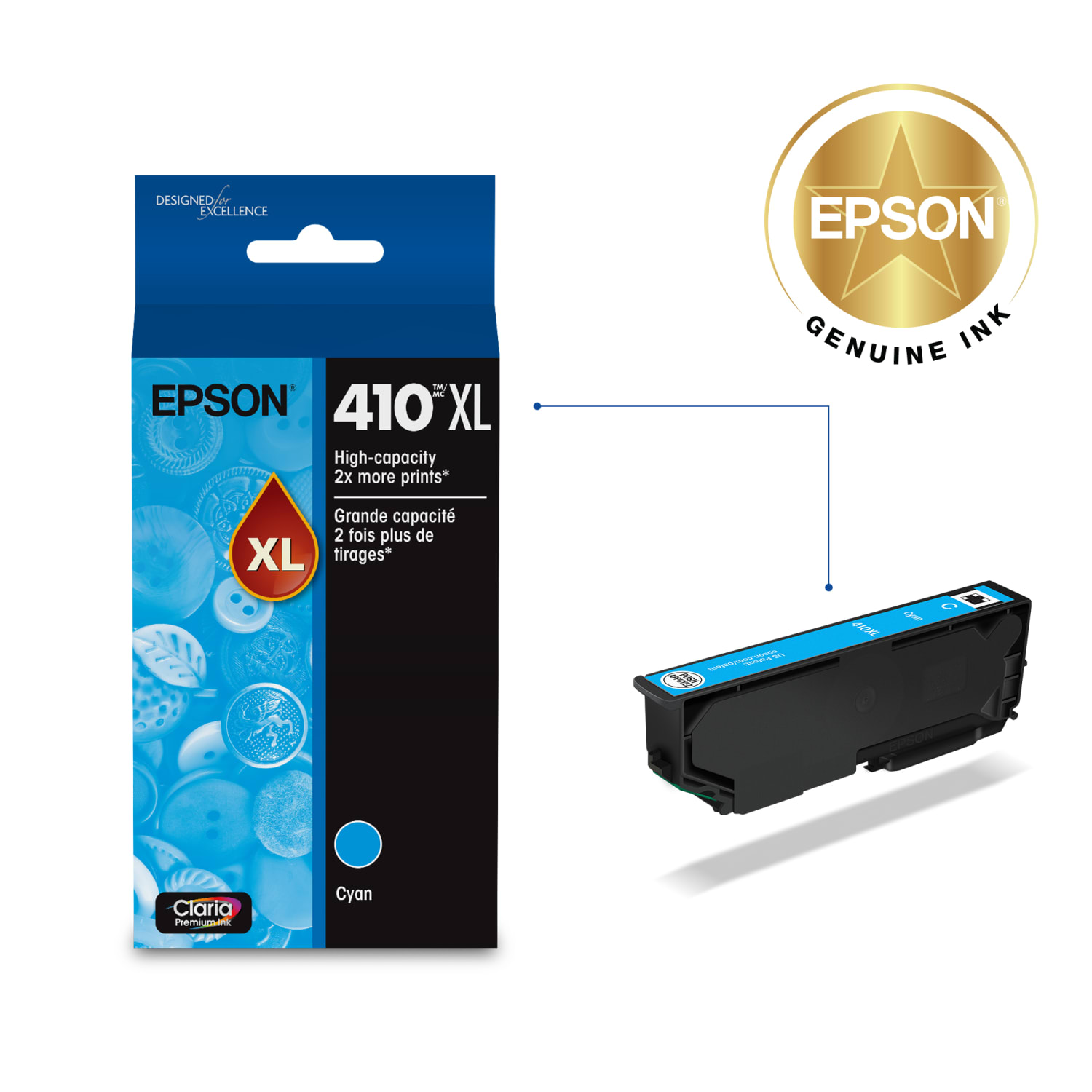 Epson 410XL Claria Premium Cyan High-Yield Ink Cartridge, T410XL220-S - Image 3