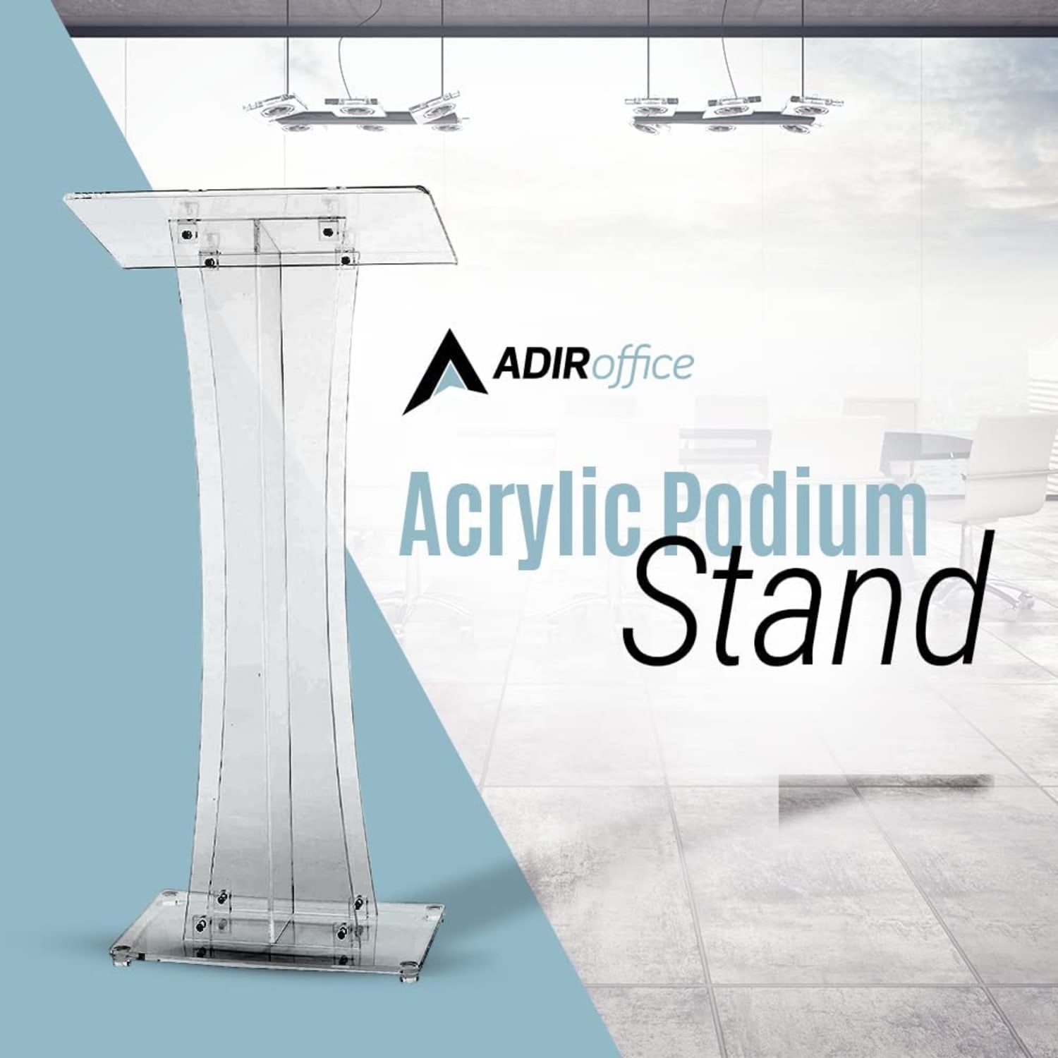 Alpine AdirOffice Stand-Up Floor Podium Lectern, 47inH x 26inW x 13inD, Clear - Image 5