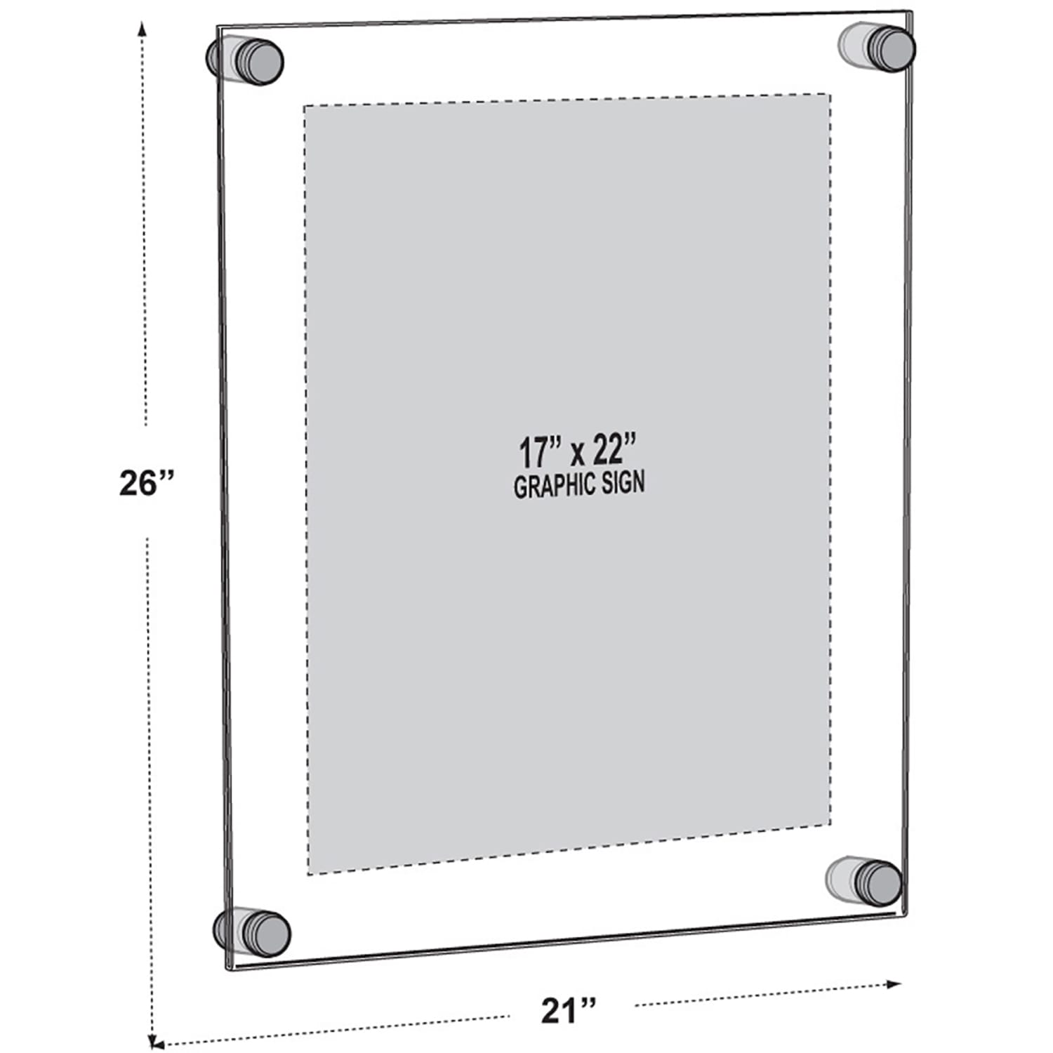 Azar Displays Graphic-Size Acrylic Vertical/Horizontal Standoff Sign Holder, 17in x 22in, Clear - Image 3