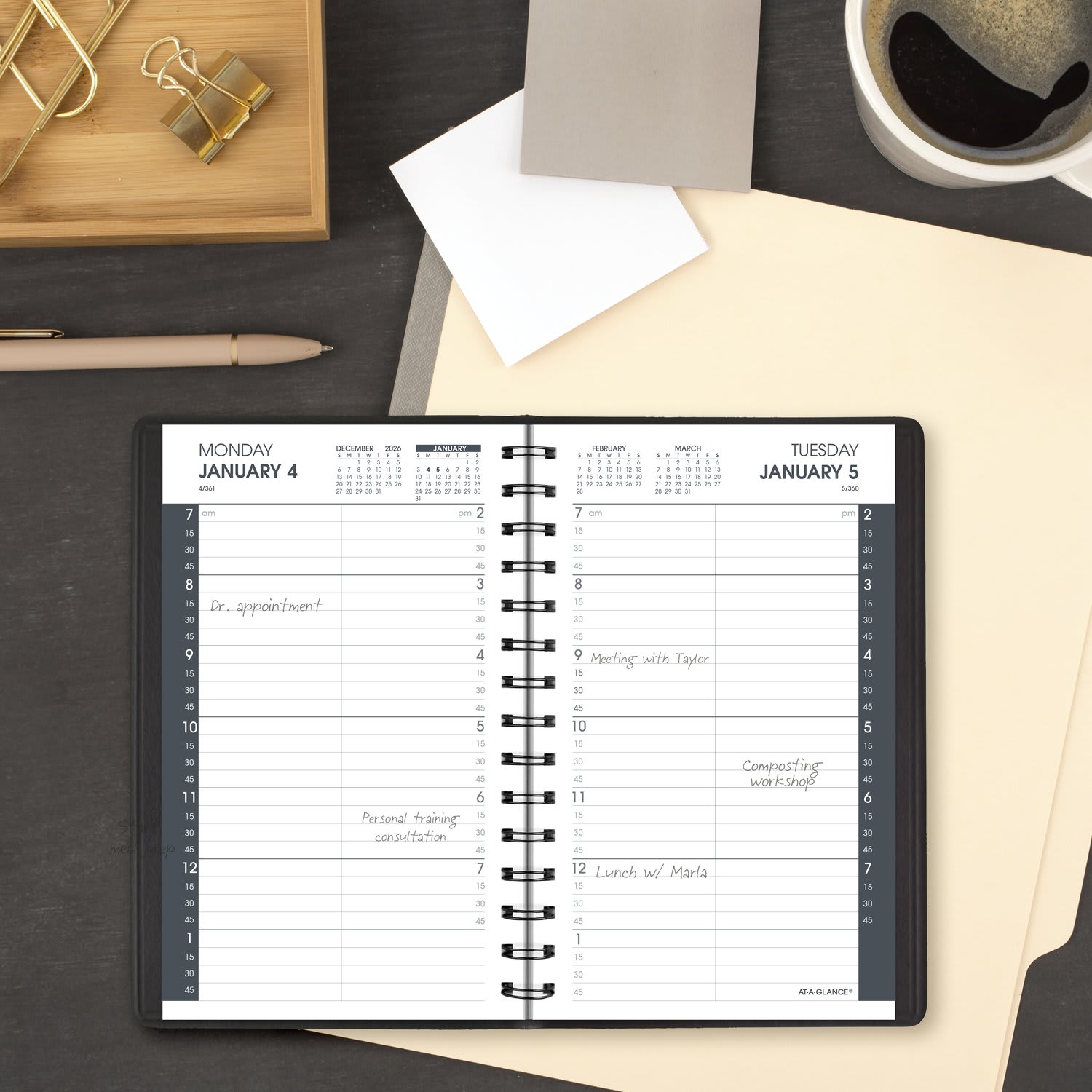AT-A-GLANCE 2027 Daily Quarter-Hour Appointment Book Planner, Black, Small, 5in x 8in - Image 3