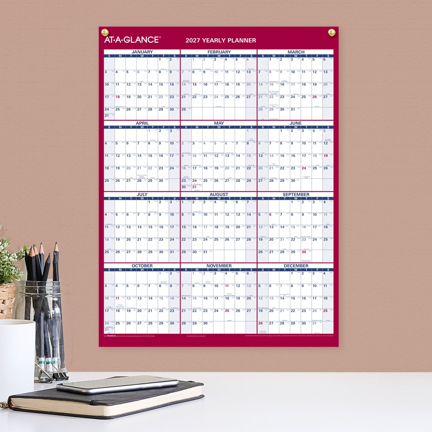 AT-A-GLANCE 2027 Vertical Horizontal Reversible Erasable Yearly Wall Calendar, Small, 12in x 16in - Image 3