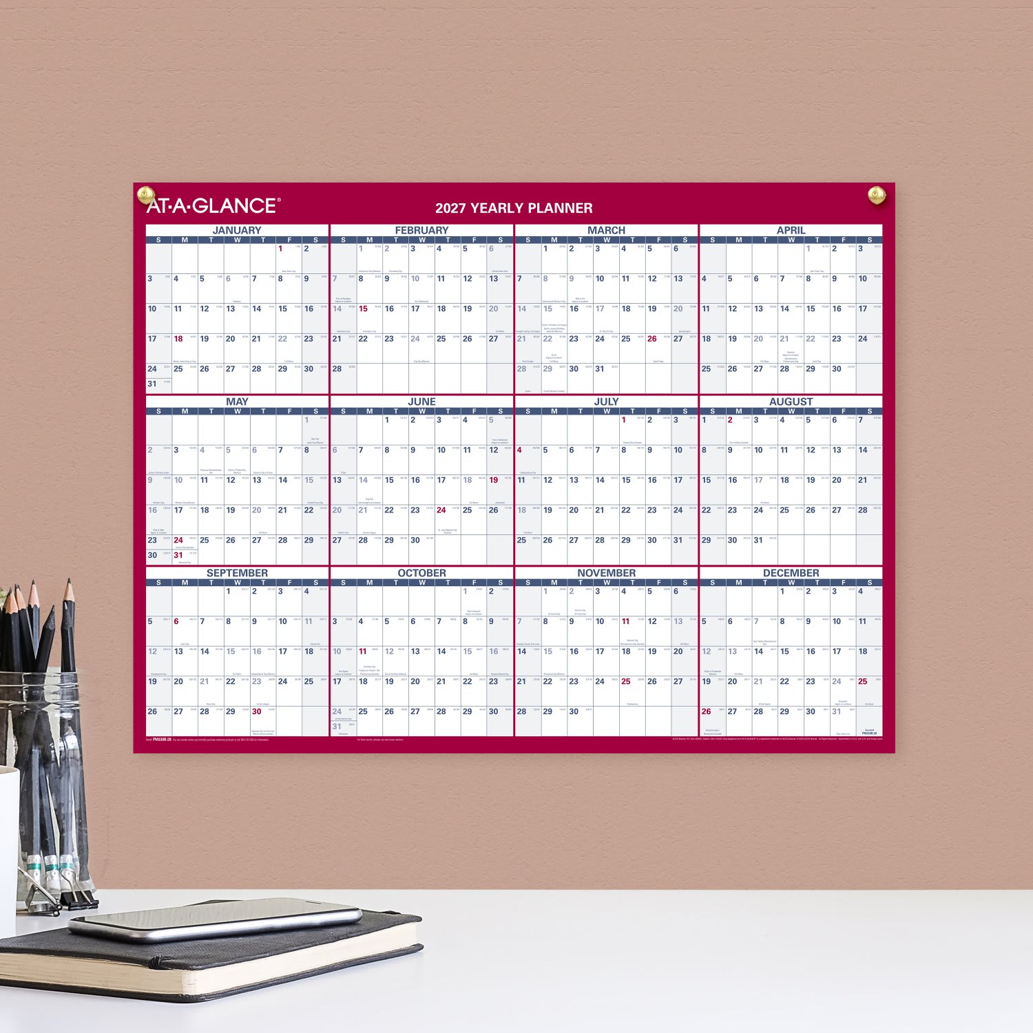 AT-A-GLANCE 2027 Vertical Horizontal Reversible Erasable Yearly Wall Calendar, Small, 12in x 16in - Image 4