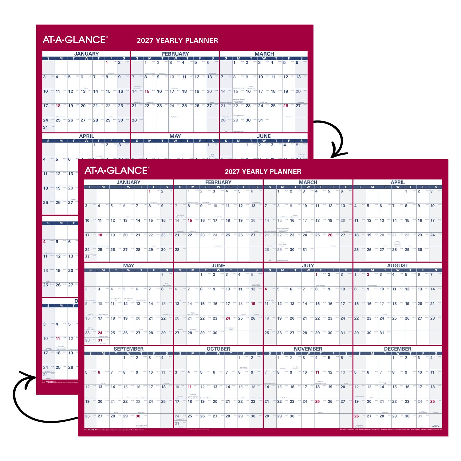AT-A-GLANCE 2027 Vertical Horizontal Reversible Erasable Yearly Wall Calendar, Small, 12in x 16in - Image 5