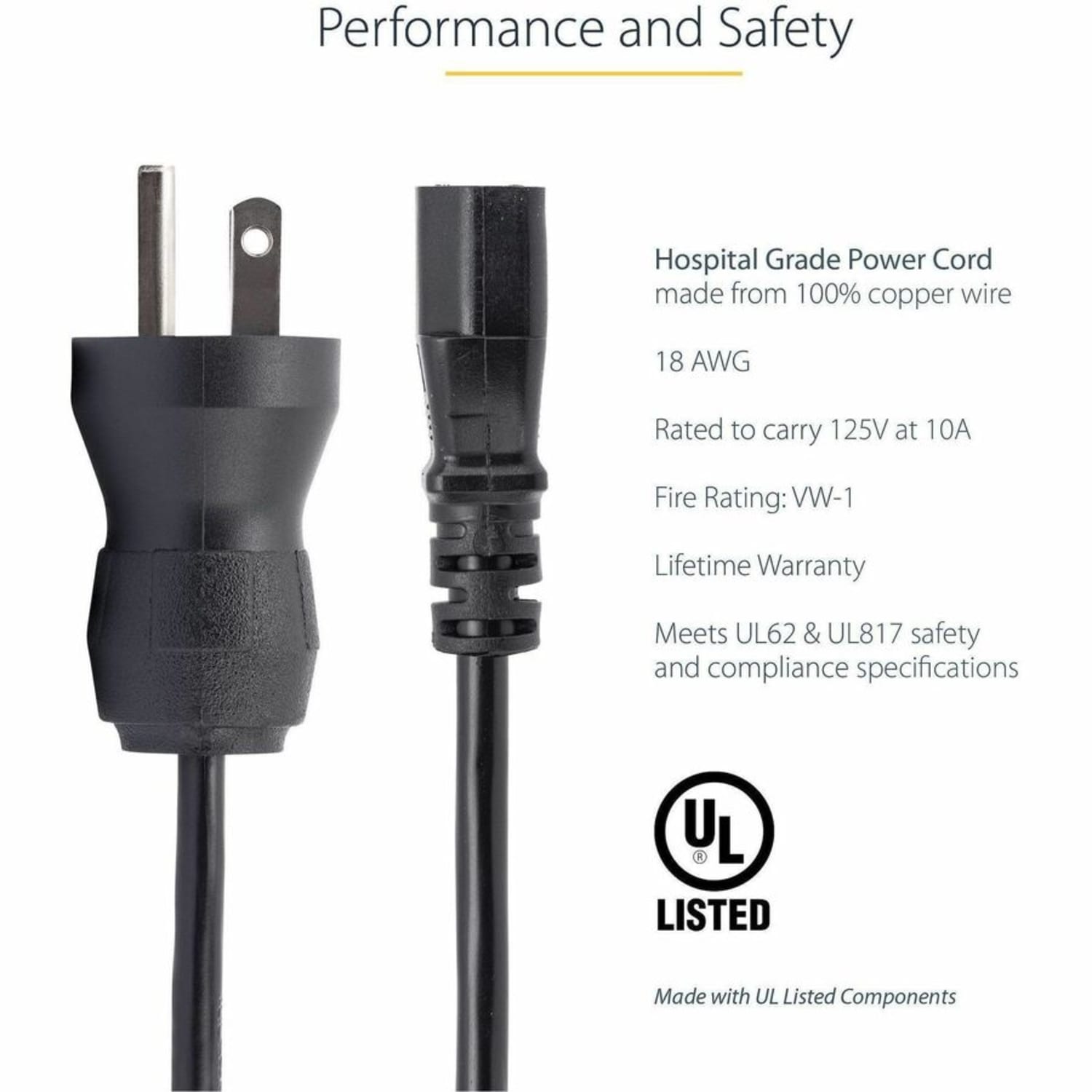 StarTech.com Hospital Grade NEMA 5-15P To C13 Monitor Power Cable, 6ft - Image 3