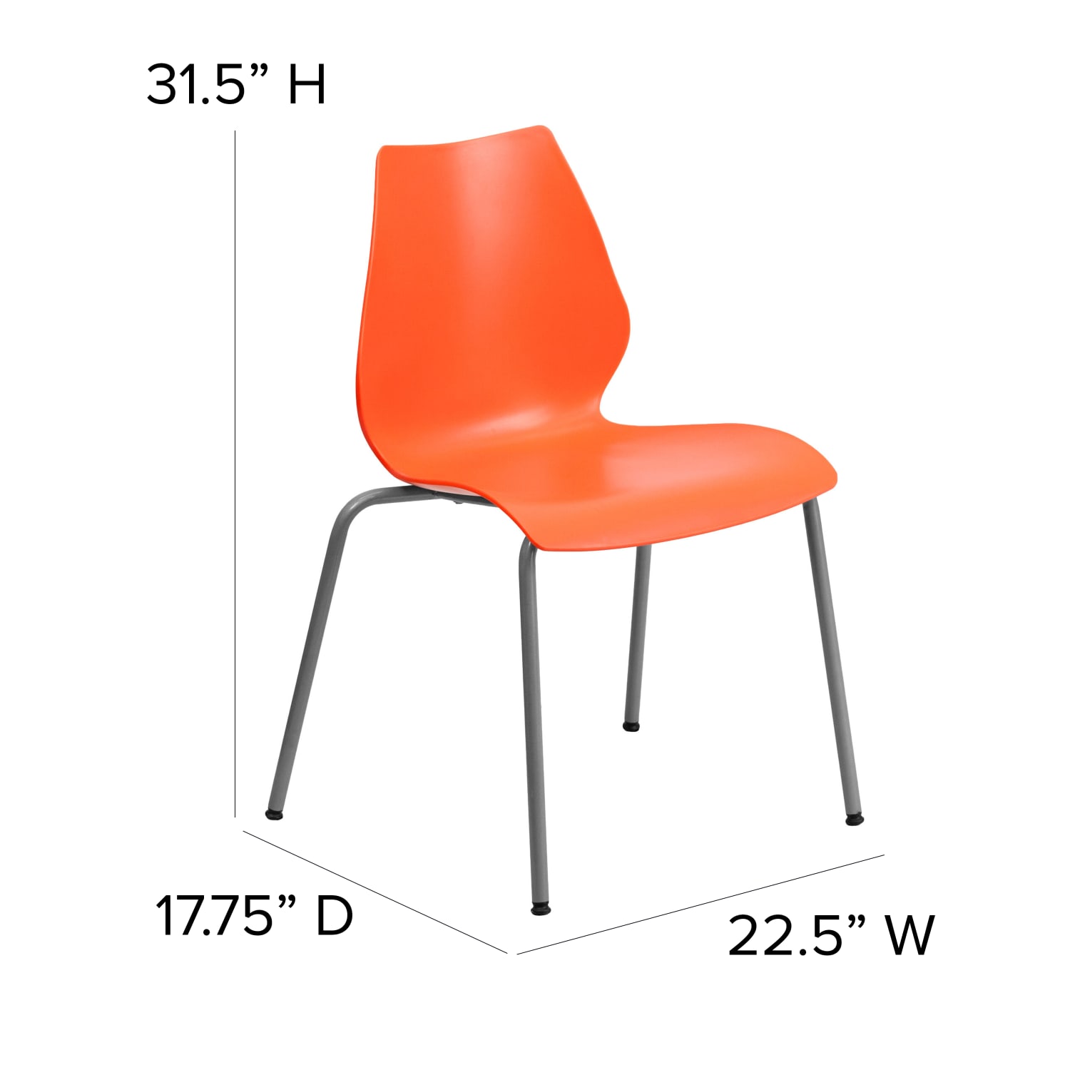 Flash Furniture HERCULES Series 770 lb. Capacity Stack Chair with Lumbar Support and Silver Frame, Orange - Image 5