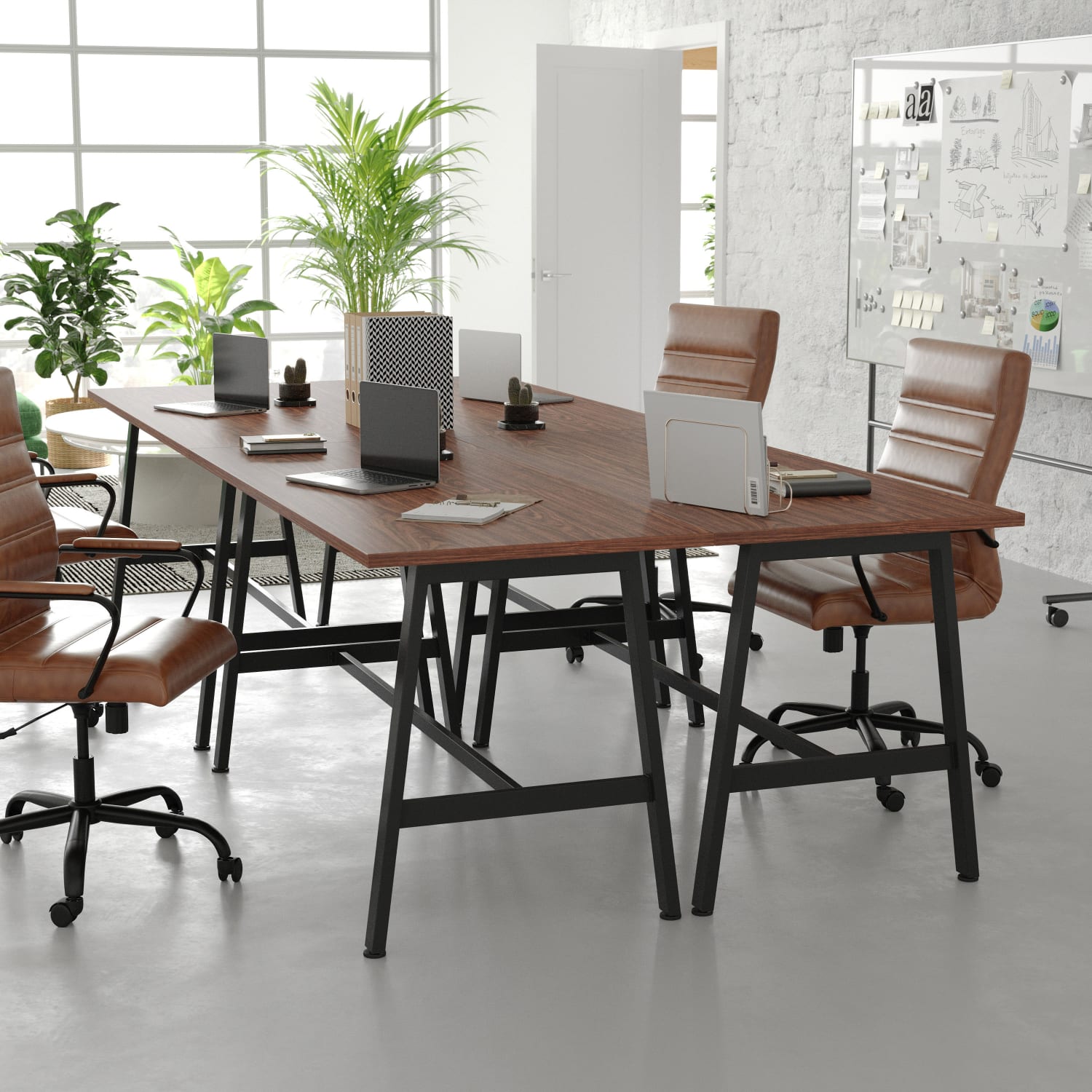 Flash Furniture Redmond Commercial 60x24 Conference Table with 1in Thick Double Sided Laminate Table Top with PVC Edging and Heavy Duty A-Frame Steel Base, Walnut - Image 5
