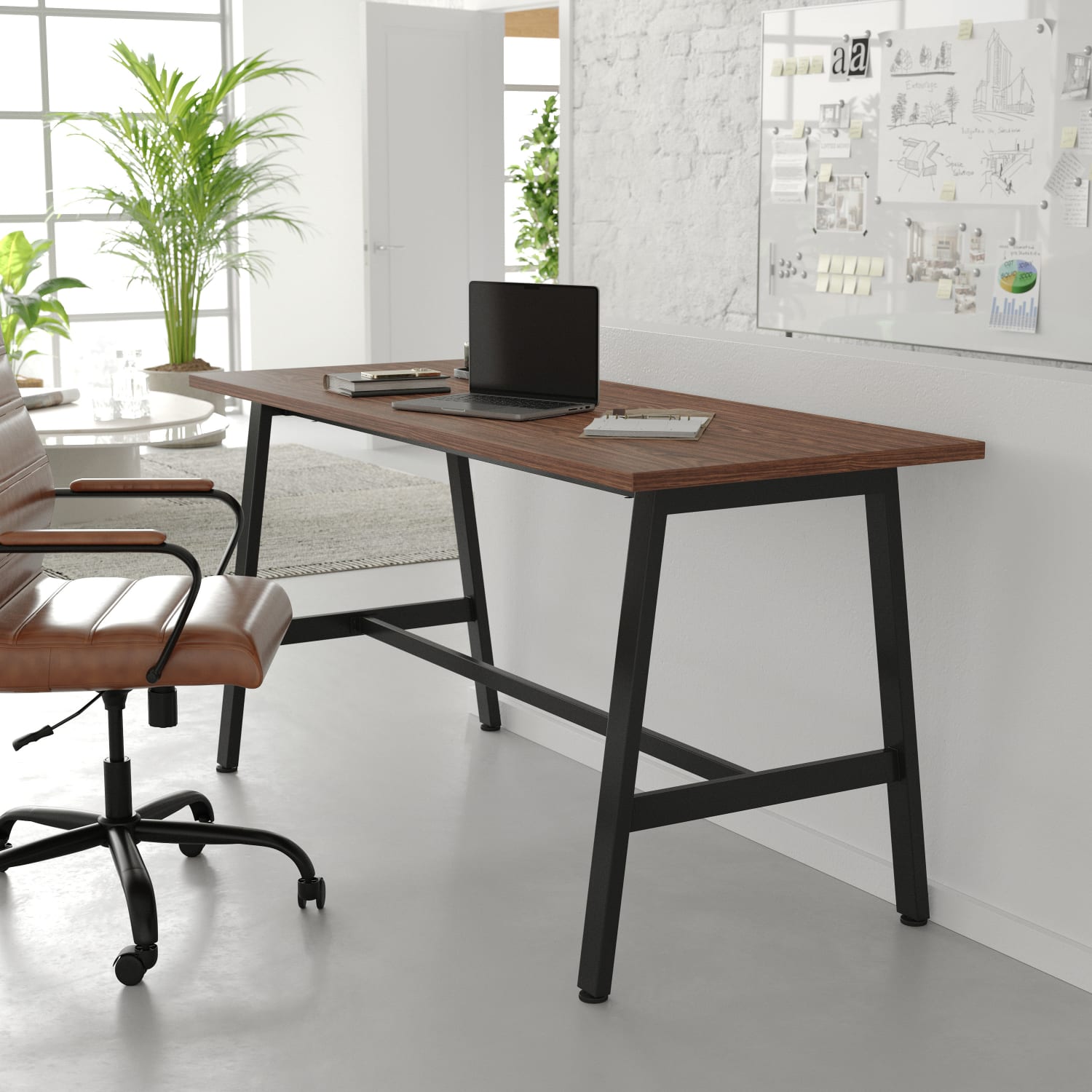 Flash Furniture Redmond Commercial 60x24 Conference Table with 1in Thick Double Sided Laminate Table Top with PVC Edging and Heavy Duty A-Frame Steel Base, Walnut - Image 6