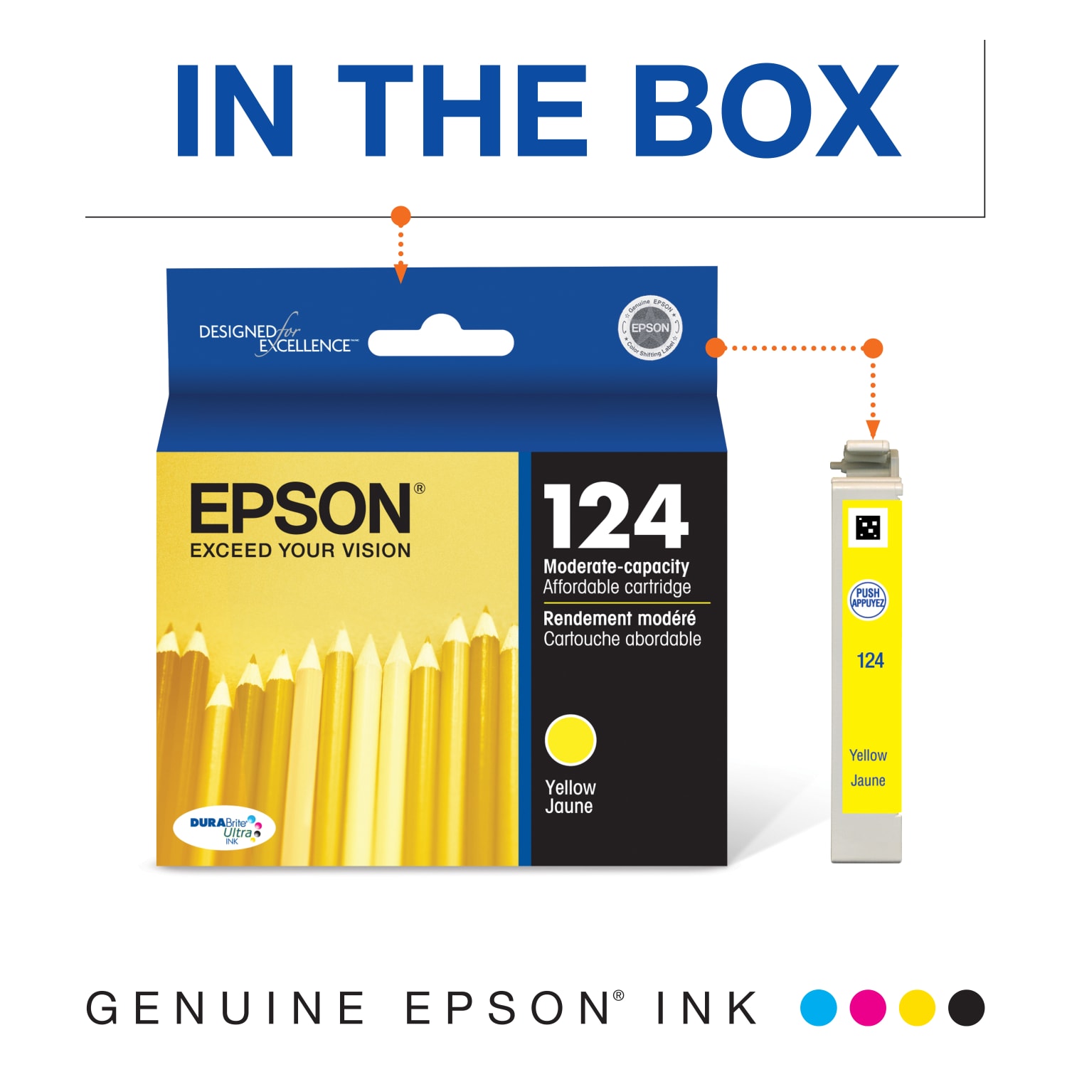 Epson 124 DuraBrite Ultra Yellow Ink Cartridge, T124420 - Image 3