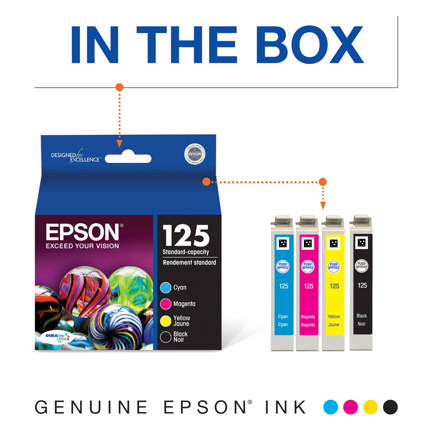 Epson 125 DuraBrite Ultra Black And Cyan, Magenta, Yellow Ink Cartridges, Pack Of 4, T125120-BCS - Image 3