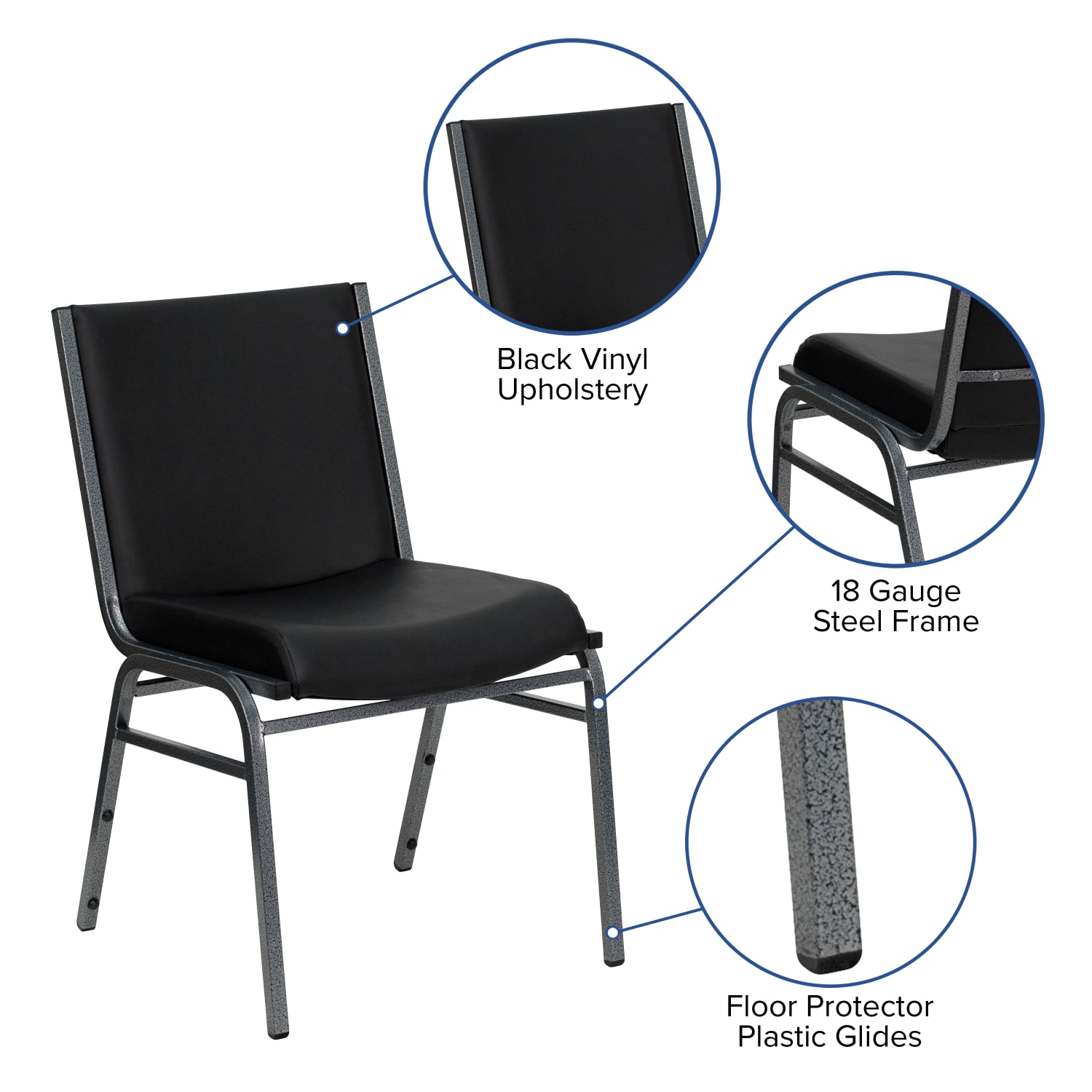 Flash Furniture HERCULES Series Heavy-Duty Stack Chair, Black/Silver Vein - Image 8