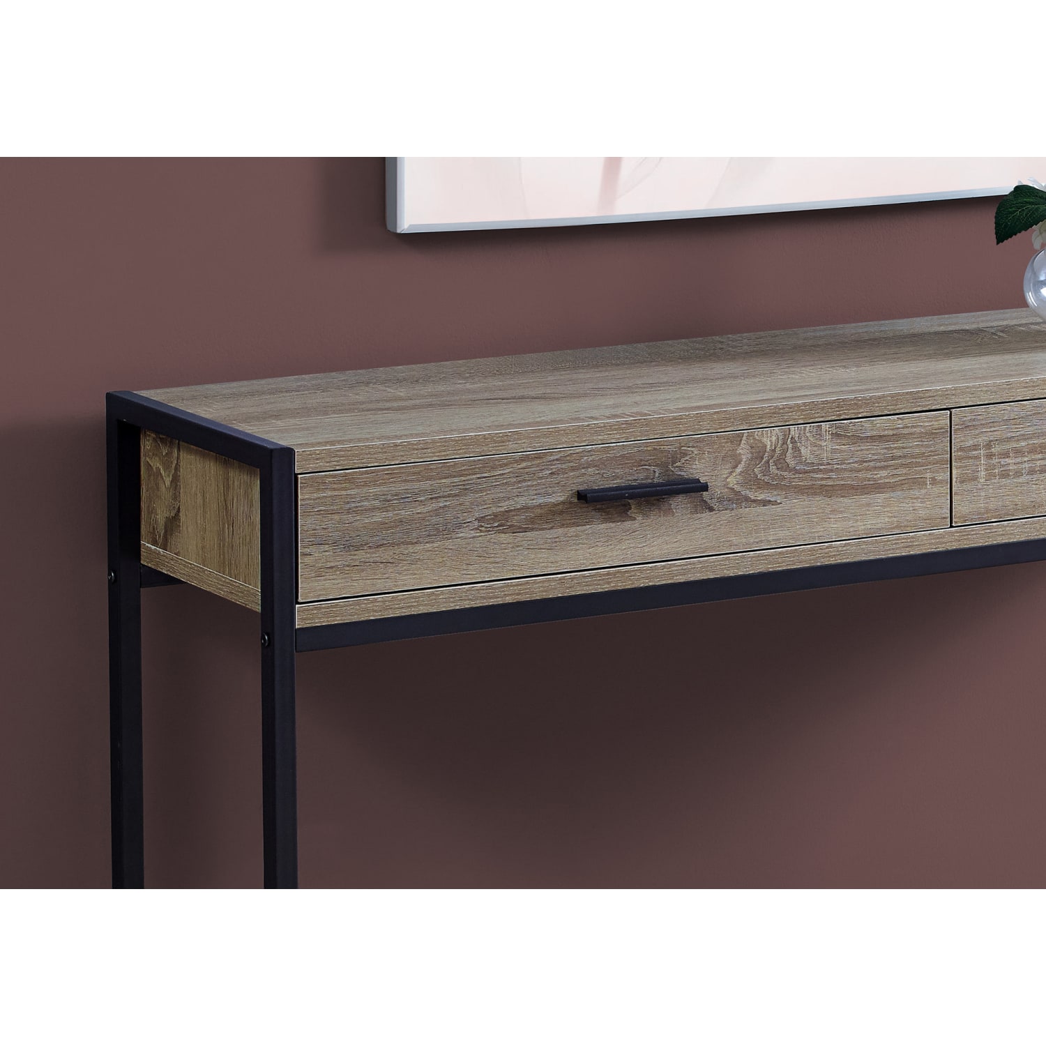 Monarch Specialties Accent Table With 2 Drawers, Rectangular, Dark Taupe/Black - Image 4