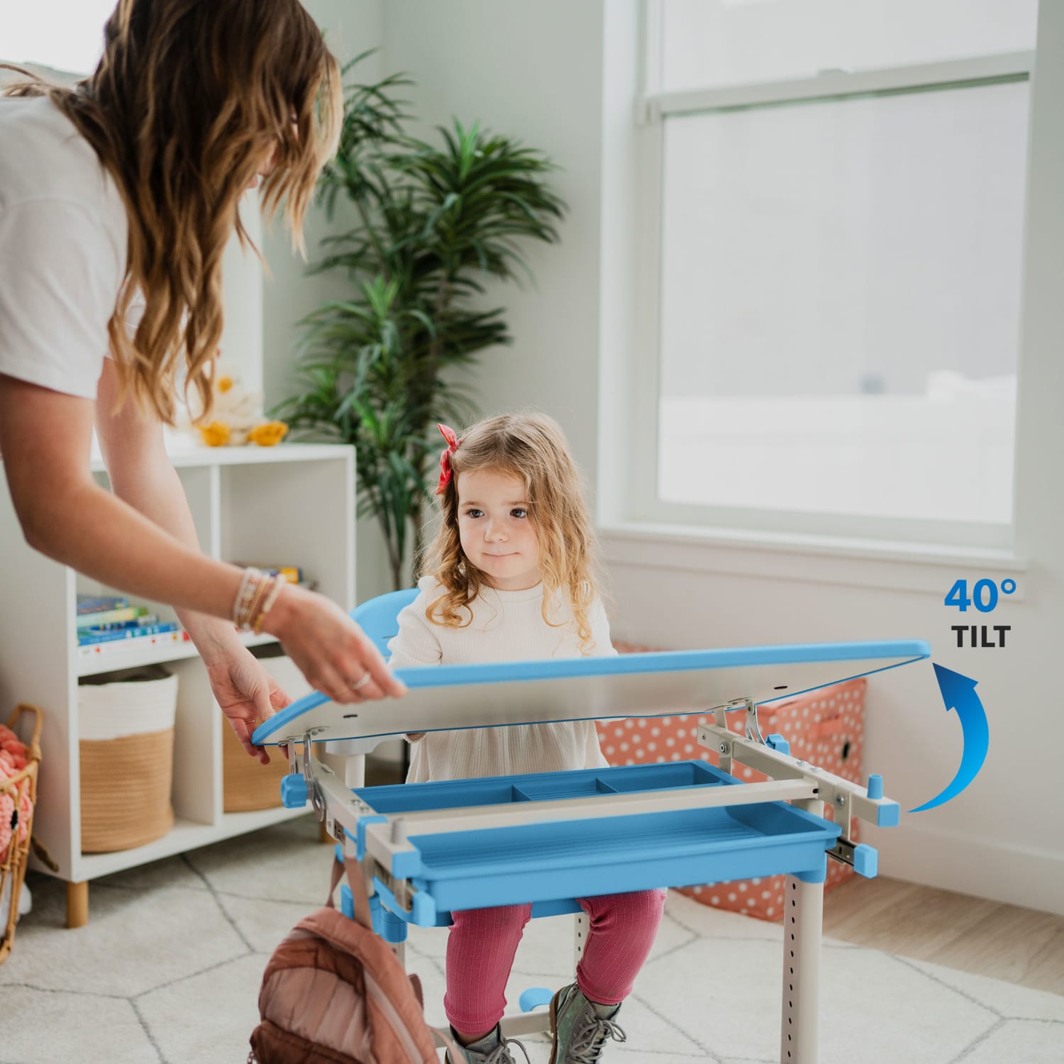 Mount-It! Kids Desk and Chair Set, Steel, White/Blue - Image 6