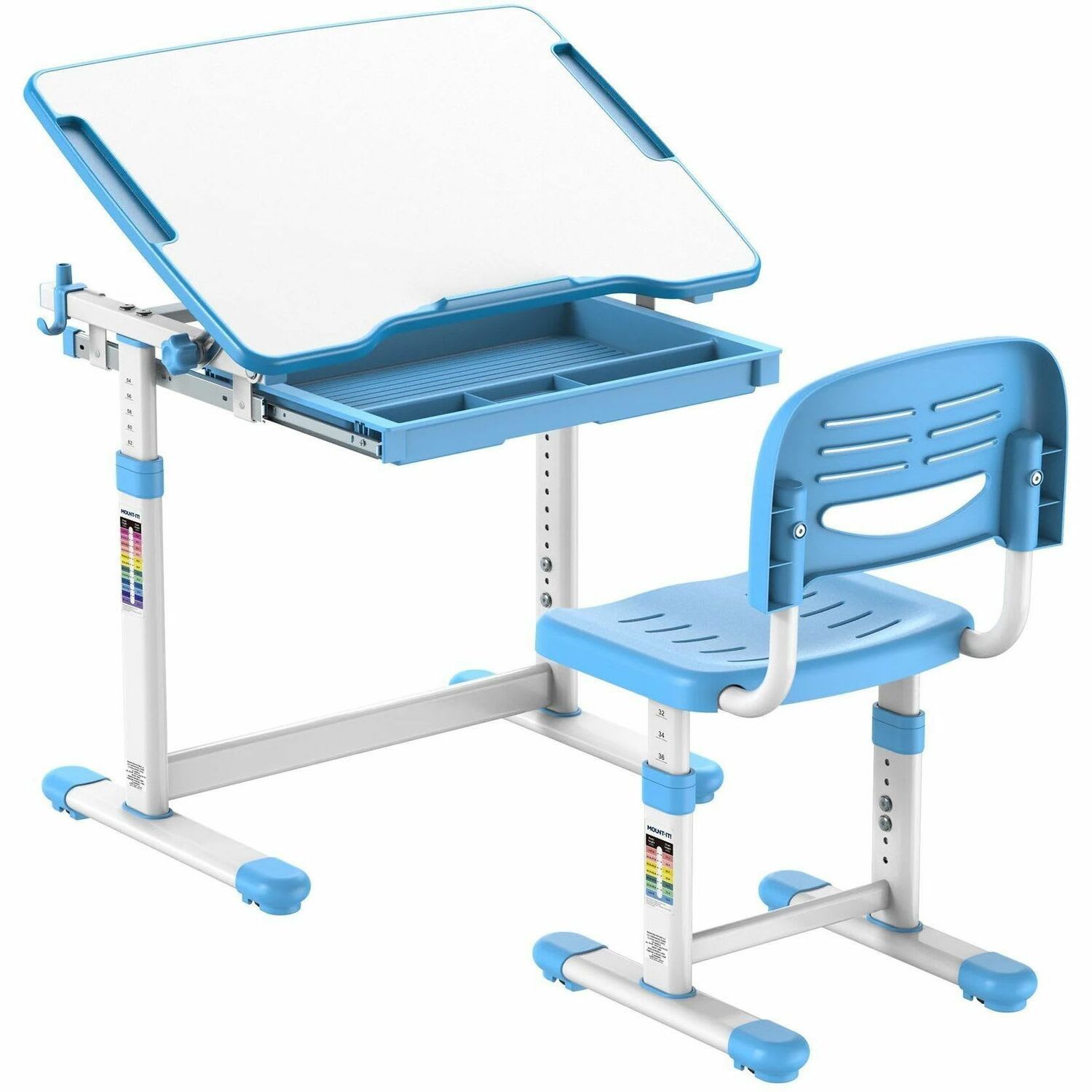 Mount-It! Kids Desk and Chair Set, Steel, White/Blue - Image 9