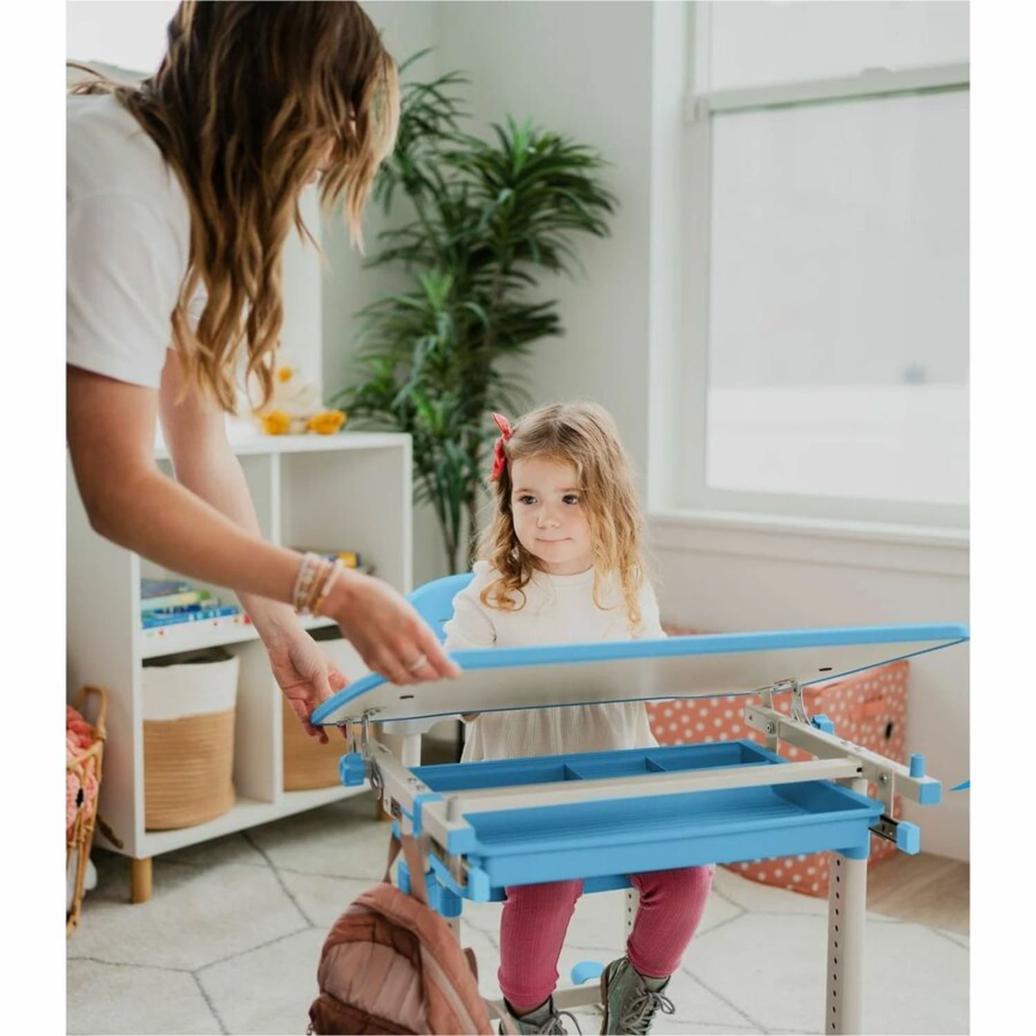 Mount-It! Kids Desk and Chair Set, Steel, White/Blue - Image 10