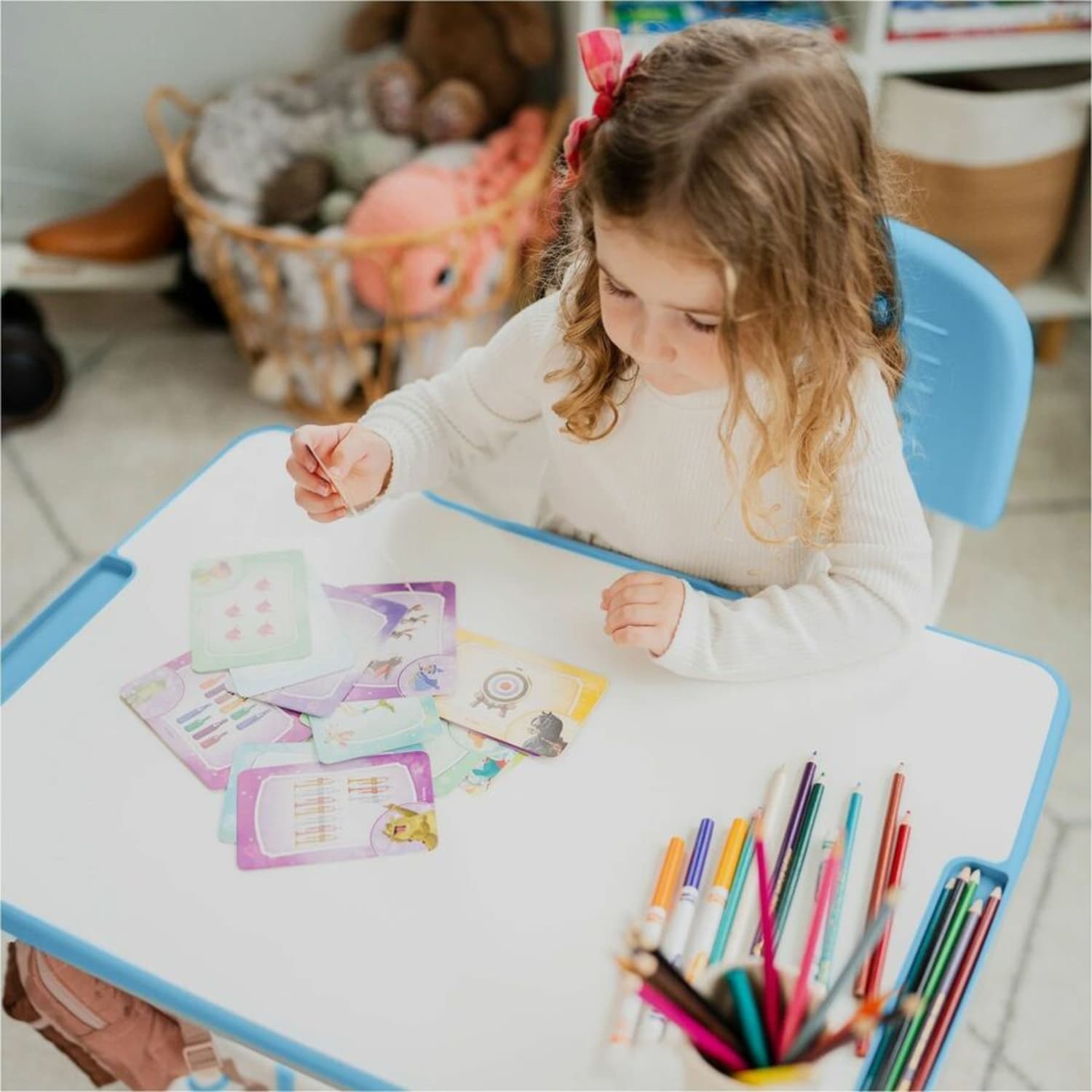 Mount-It! Kids Desk and Chair Set, Steel, White/Blue - Image 11