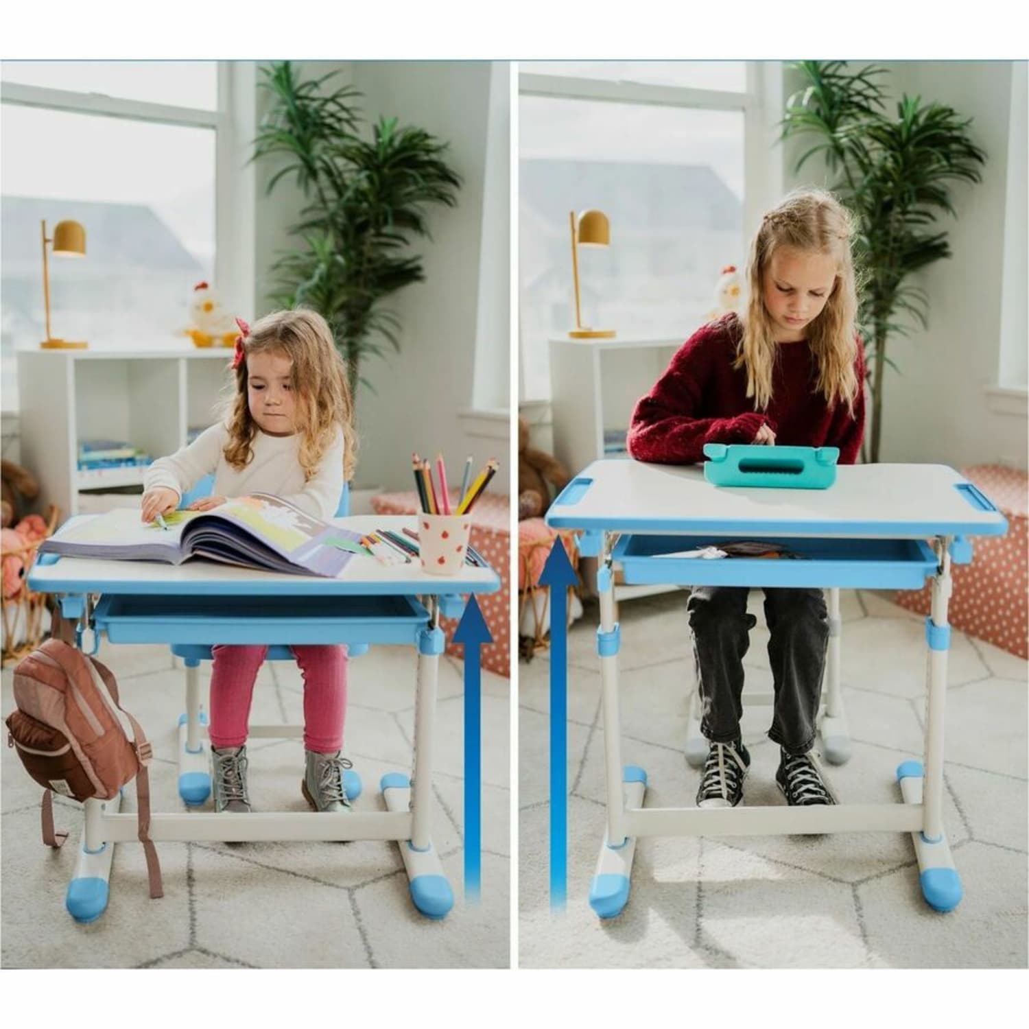Mount-It! Kids Desk and Chair Set, Steel, White/Blue - Image 13