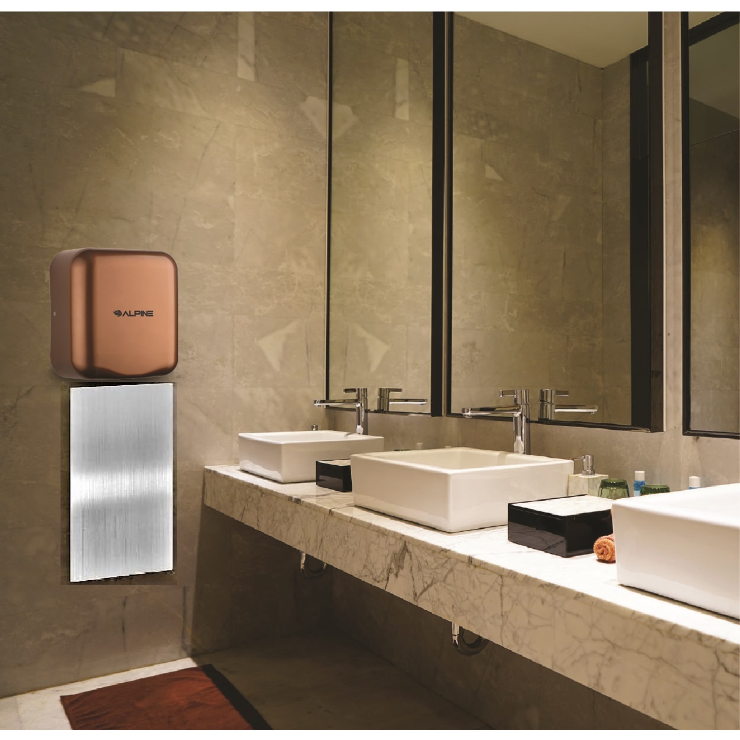 Alpine Industries Hemlock Commercial Automatic High-Speed Electric Hand Dryer With Wall Guard, Copper - Image 4