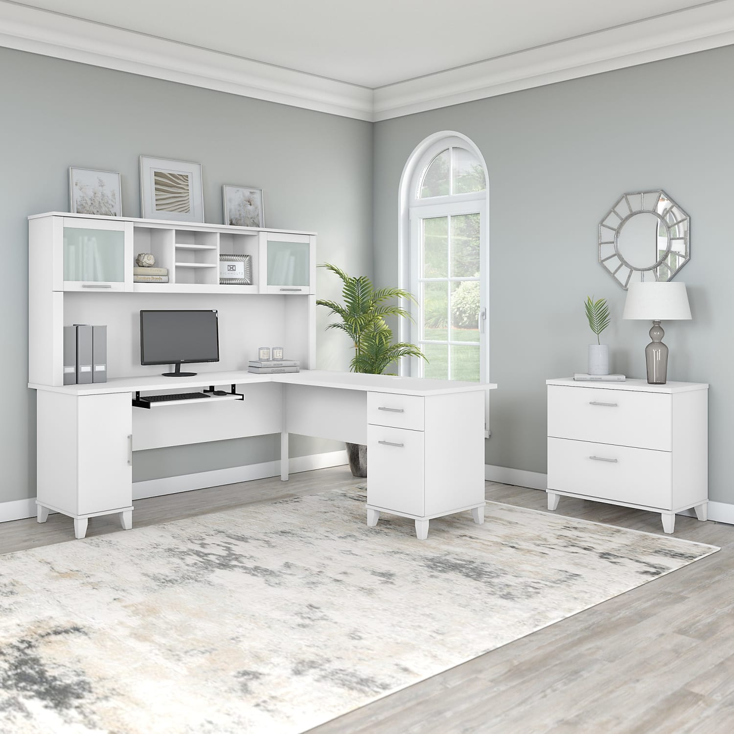 Bush Furniture Somerset 72inW L-Shaped Desk With Hutch And Lateral File Cabinet, White, Standard Delivery - Image 3