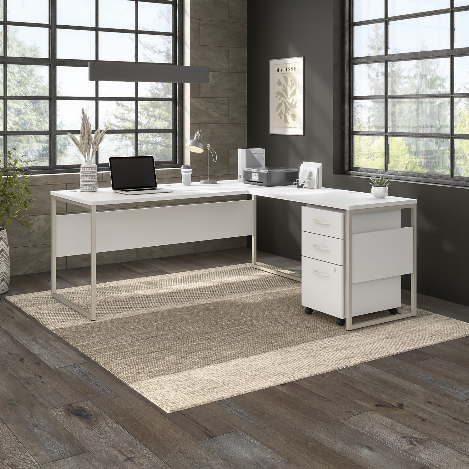 Bush Business Furniture Hybrid 72inW L-Shaped Corner Desk Table With Mobile File Cabinet, White, Standard Delivery - Image 3