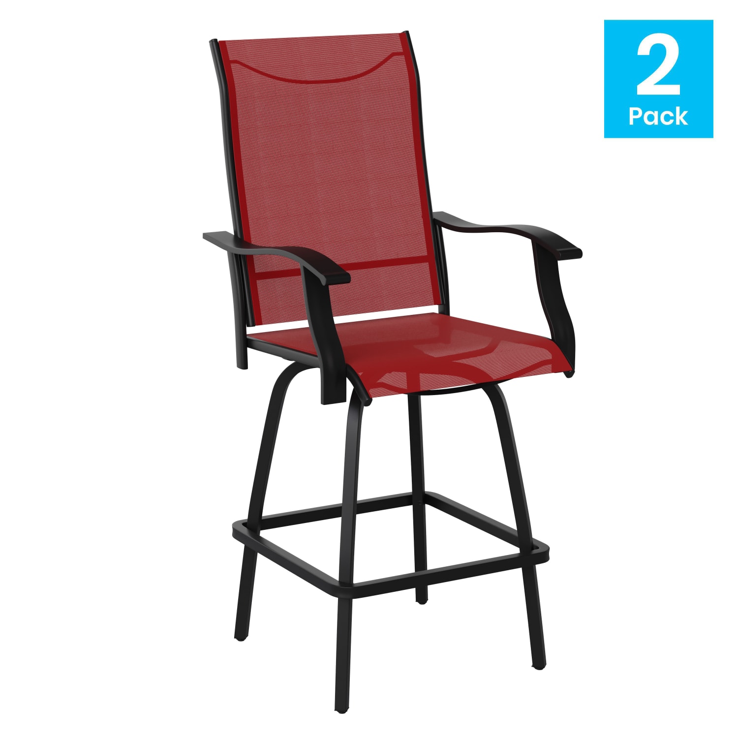 Flash Furniture Valerie All-Weather Steel/Textilene Bar Height Swivel Patio Stools, Red, Set Of 2 Stools - Image 3