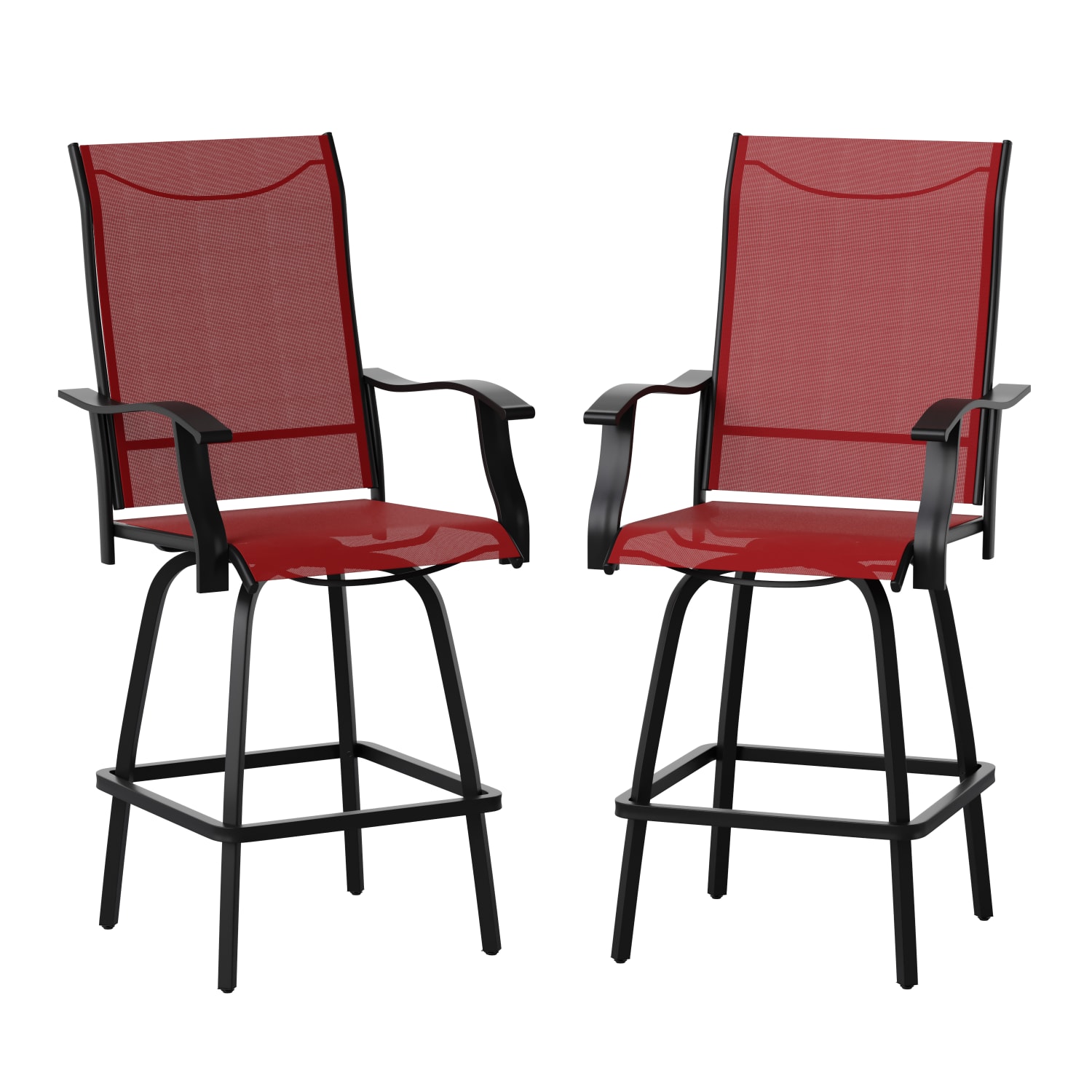 Flash Furniture Valerie All-Weather Steel/Textilene Bar Height Swivel Patio Stools, Red, Set Of 2 Stools - Image 4